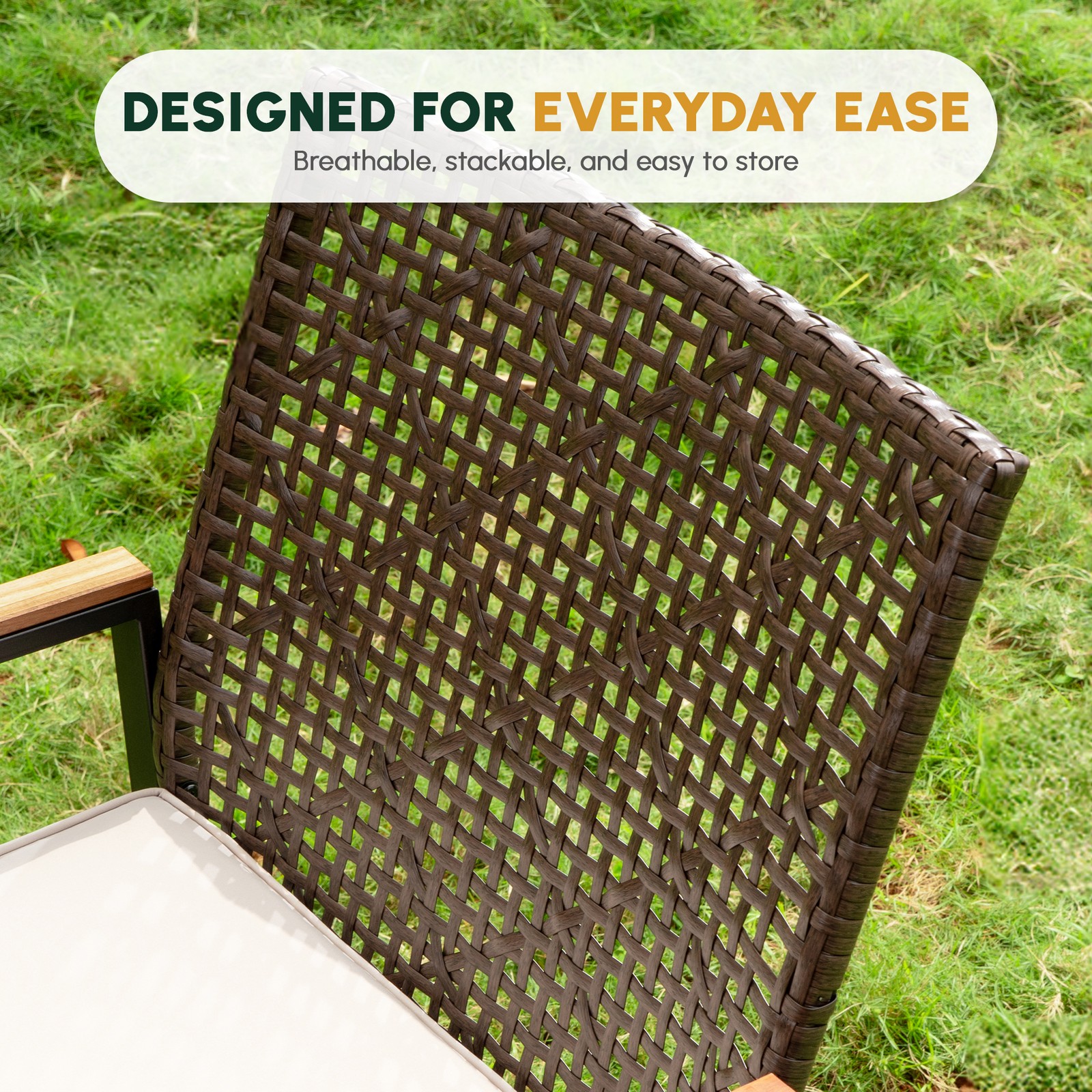 5-Piece Outdoor Patio Dining Set with Rattan & Acacia Wood