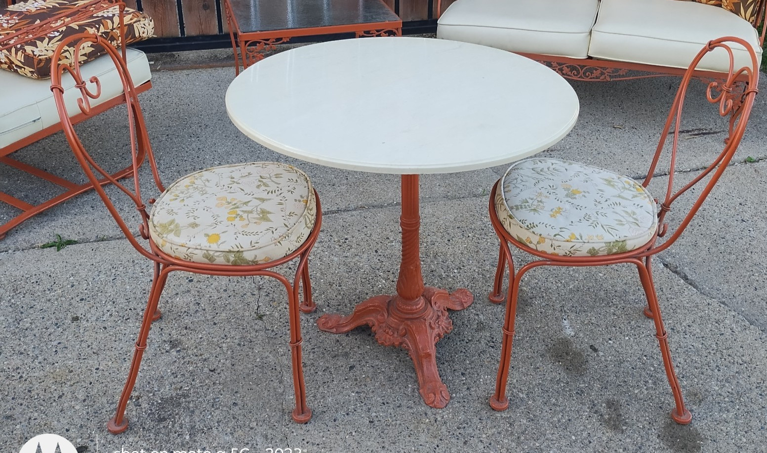 3 pc Set Bistro Set Woodard Patio orig paint Marble Top Iron we deliver