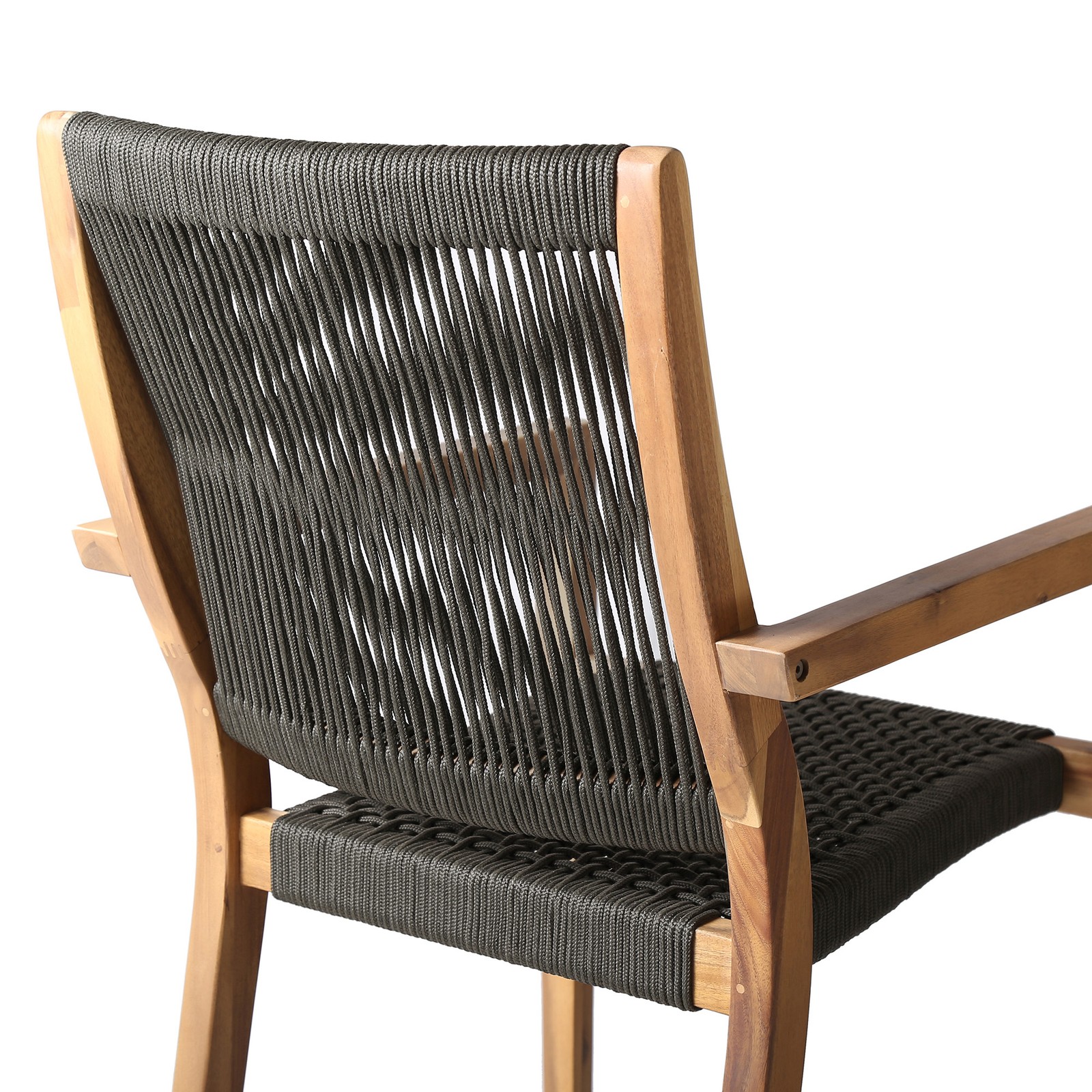 Rivani Outdoor Dining Chairs Eucalyptus Wood Charcoal Rope Teak Finish Set of 2