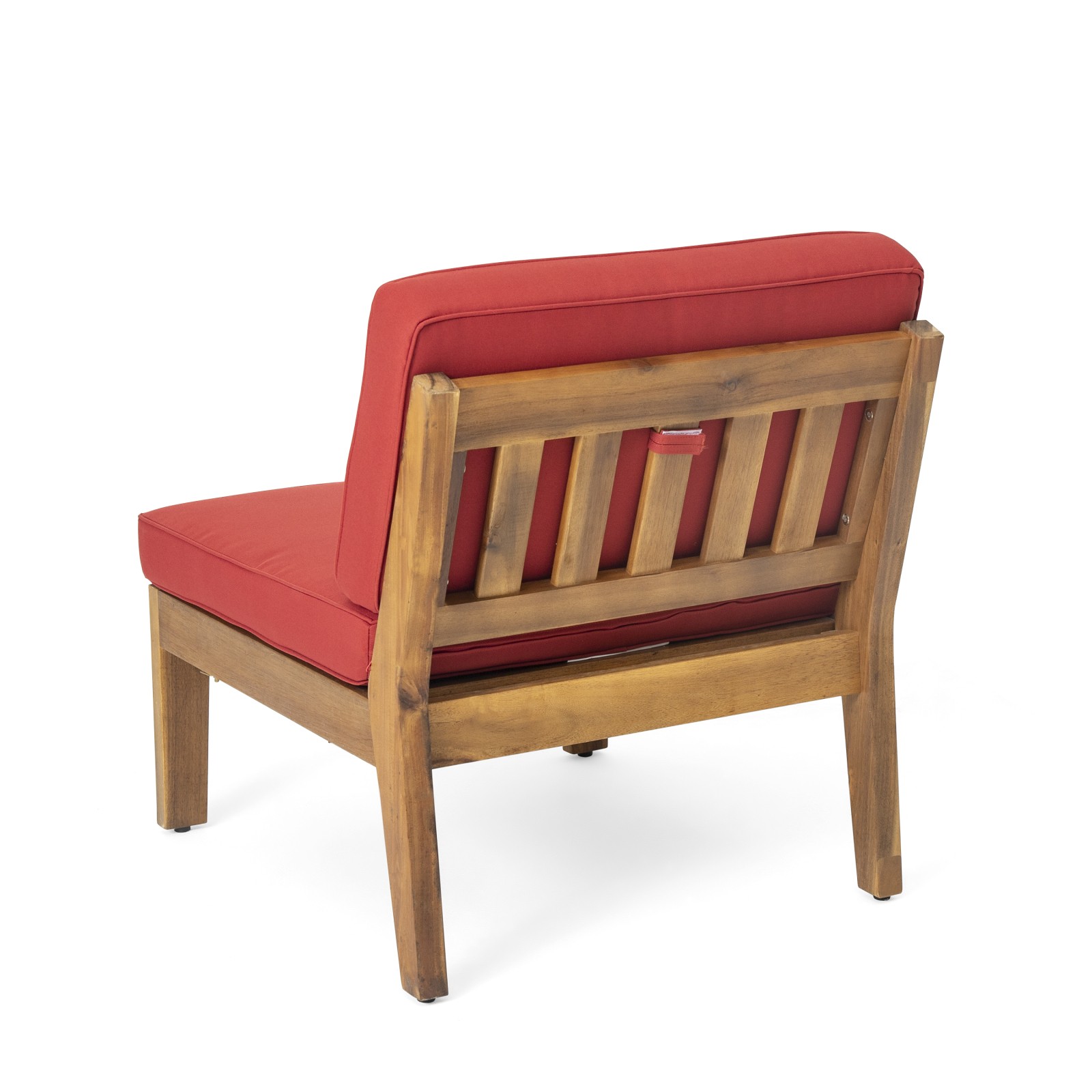 Acacia Wood 8-Seater Sectional Sofa Set with Red Cushions