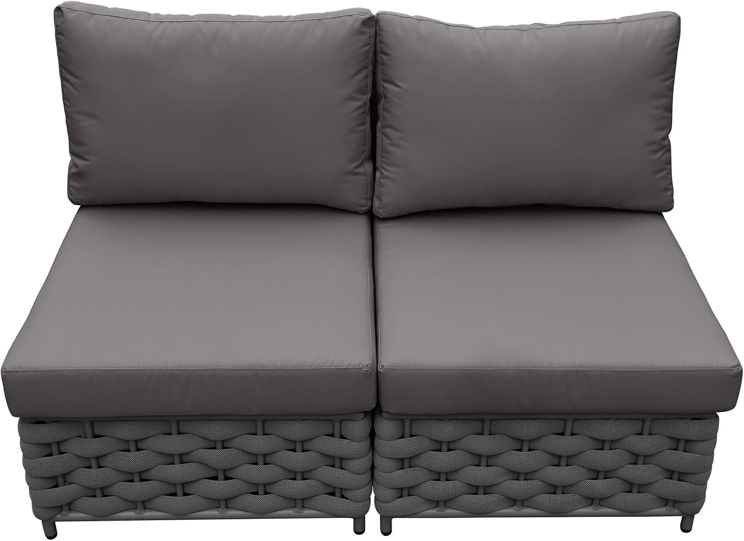 TWT Dark Gray Modular Outdoor Sofa Set 2 Armless Woven Rope Patio Sectional