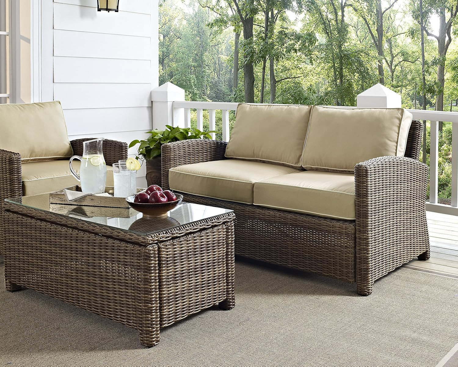 Bradenton Brown Wicker Outdoor Loveseat for 2 with Sand Cushions