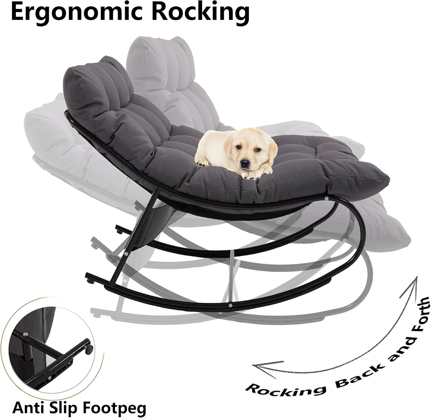 Upholstered Outdoor Rocking Chairs, Modern Patio Rocking Chair Set of 2 with Foo