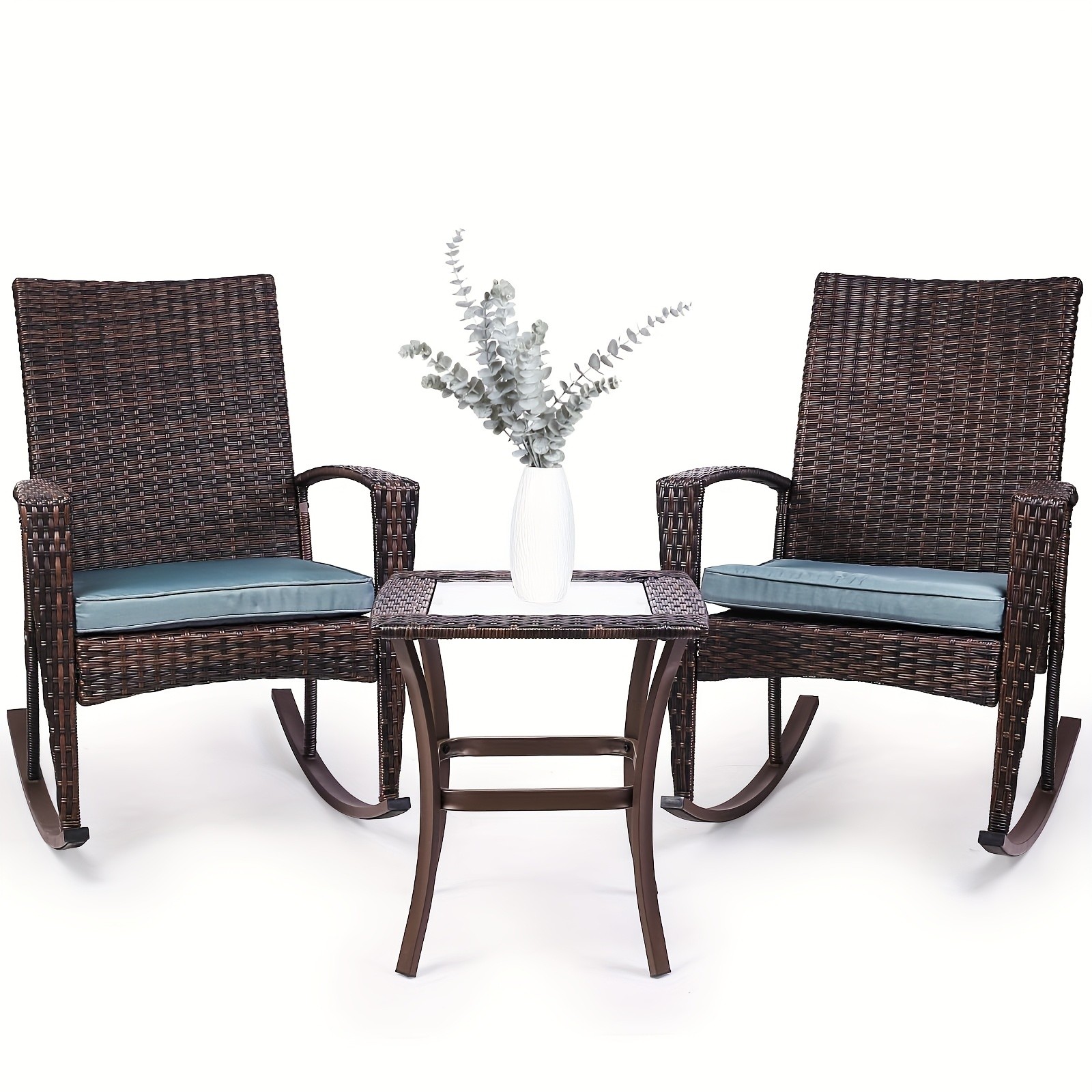 3 PACK Wicker Rocking Patio Furniture Set W/Seat Cushion Rattan Patio Furniture