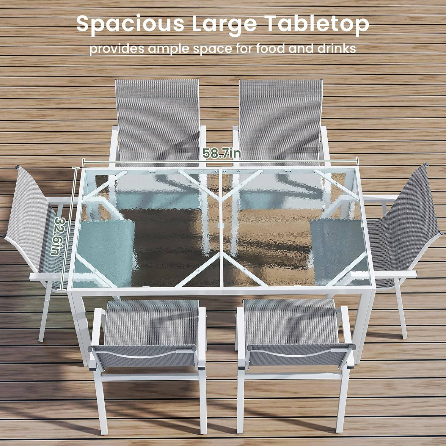 7-Piece Outdoor Dining Set for 6 – 59″ Table & Textilene Chairs, All-Weather