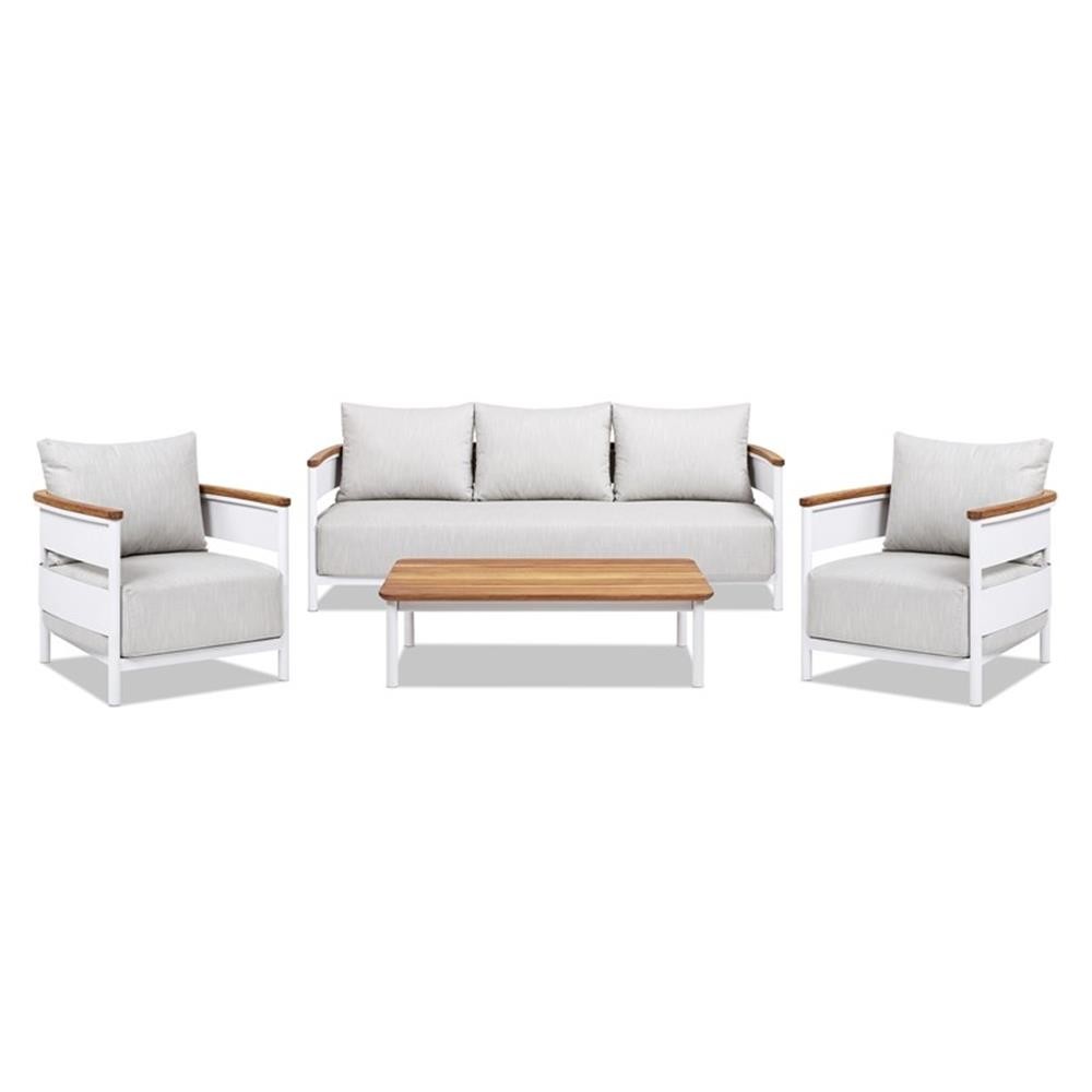 Pemberly Row 4-Piece Teak and Aluminum Outdoor Patio Conversation Set in Gray