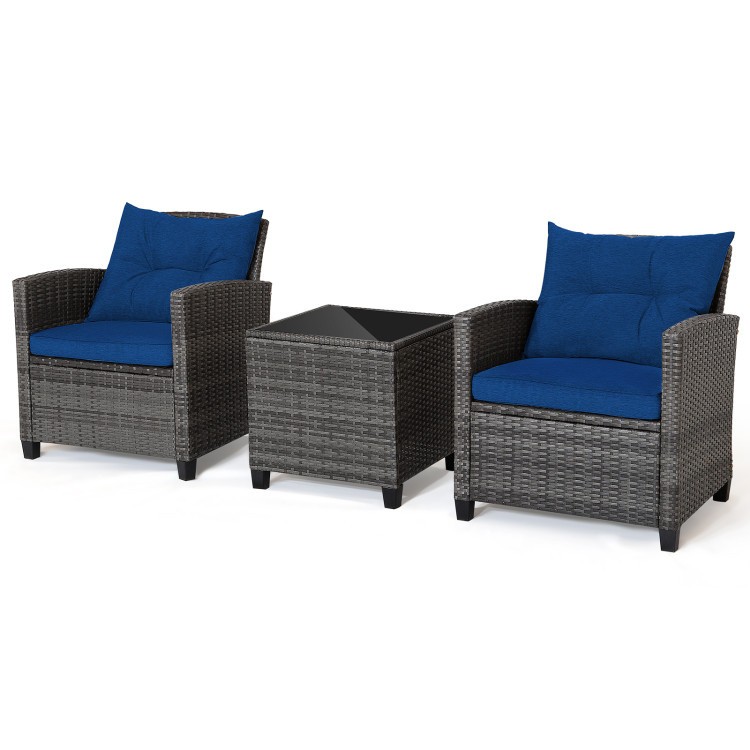 Sturdy Steel-Frame Wicker Set with Glass Tabletop