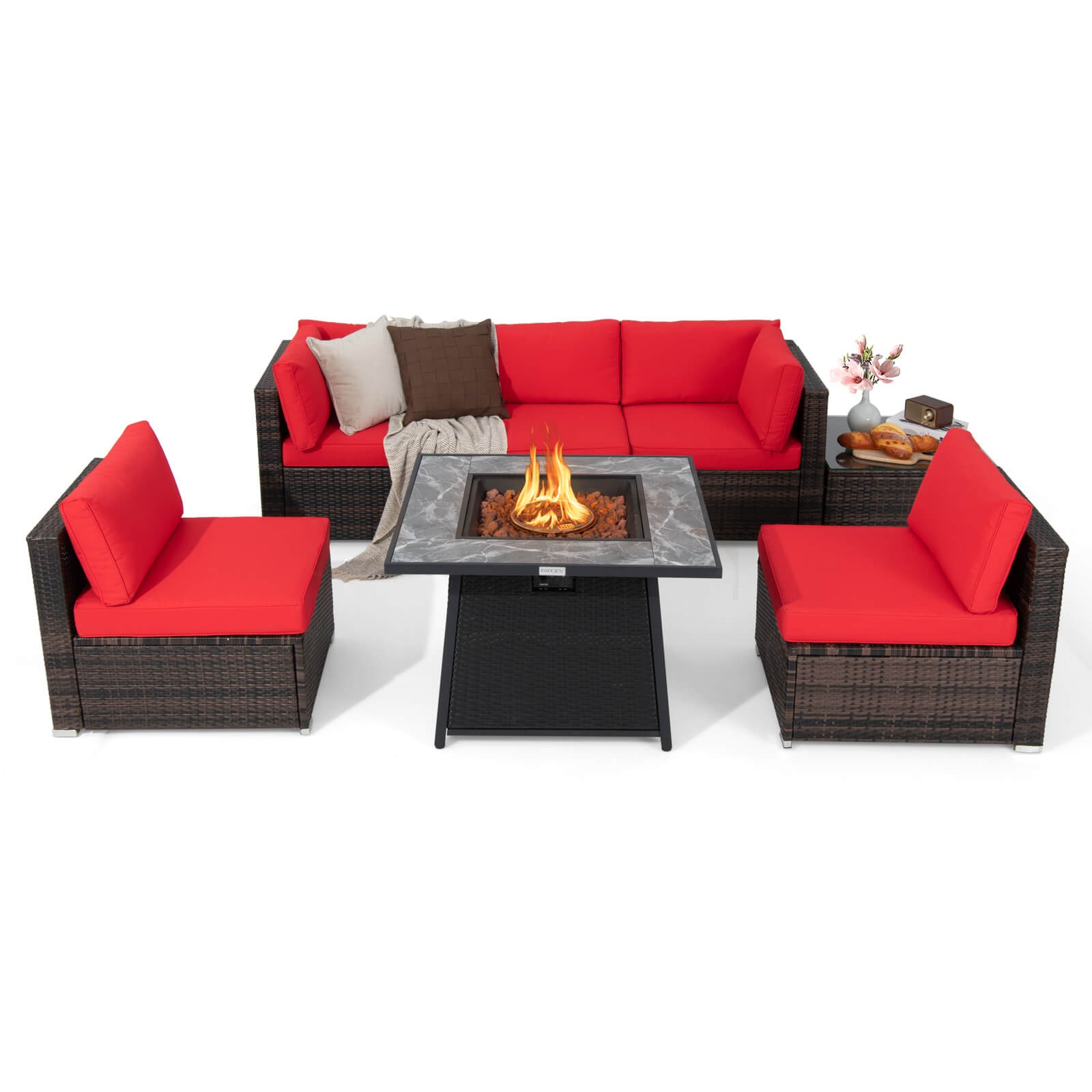 Patio 7 PCS Furniture Set w/ 35″ Propane Gas Fire Pit Table & Waterproof Cover