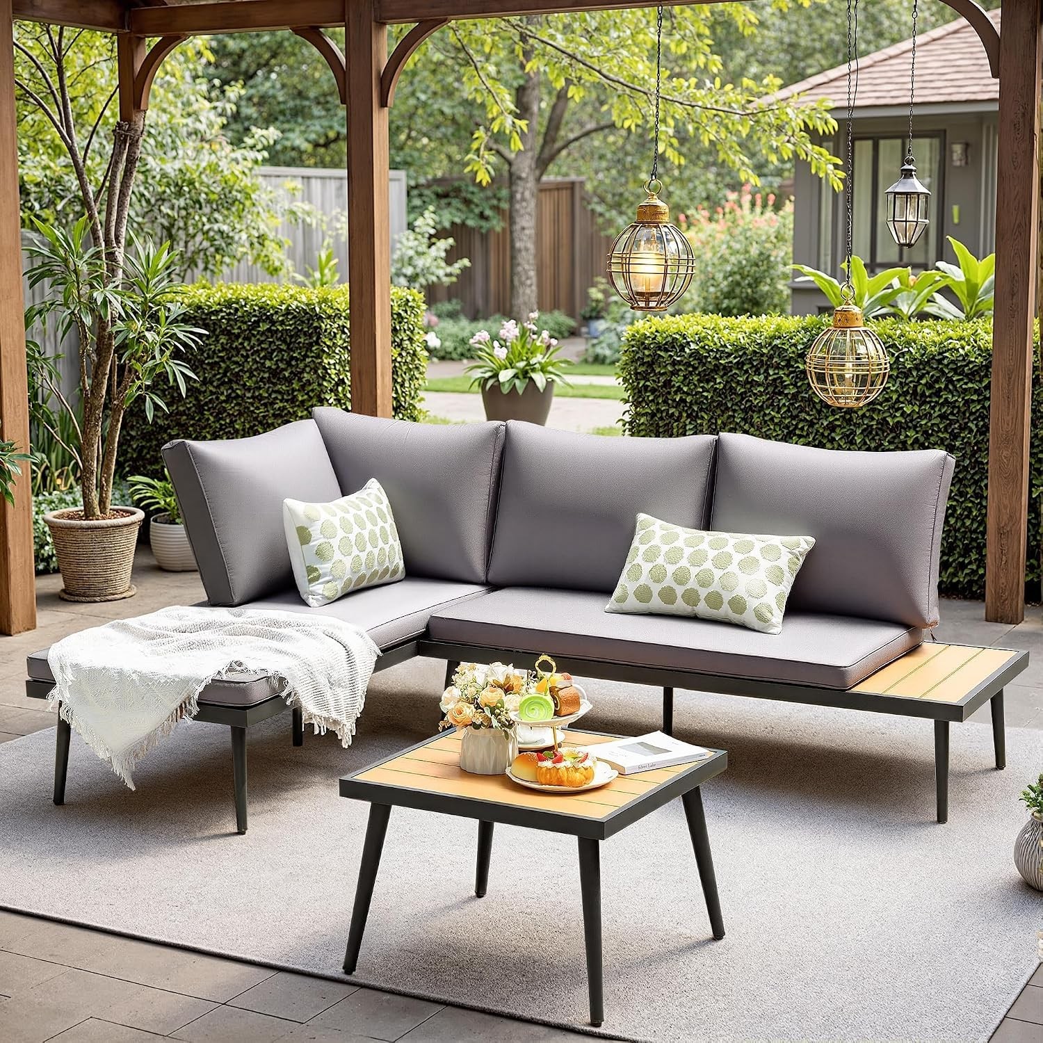 Patio Furniture Set 6 Pieces Outdoor Sectional Sofa with Cup Holder and 7.87in