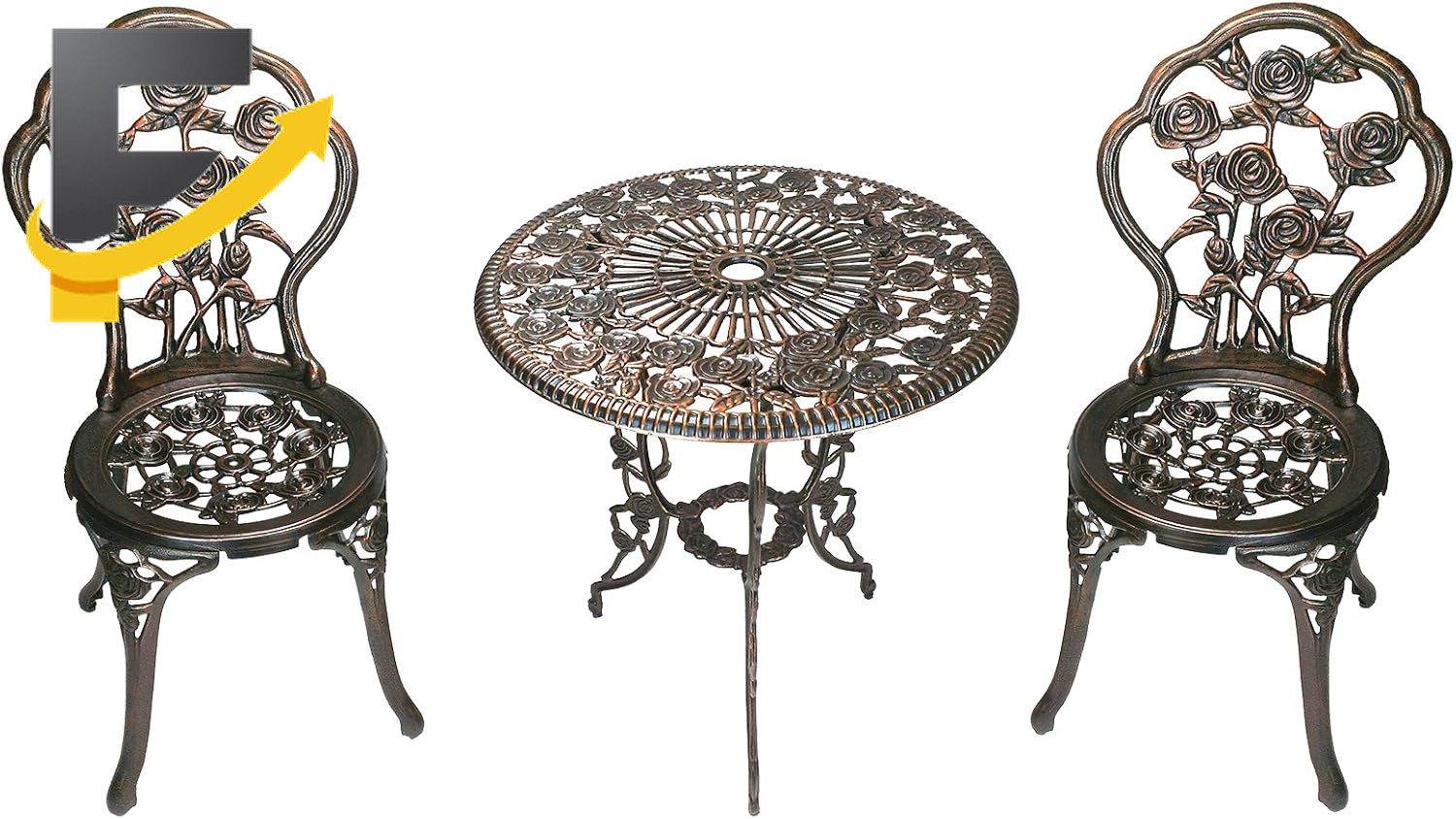 3-Piece Rose Bistro Set with 23.5-Inch Cast Aluminum Top Table