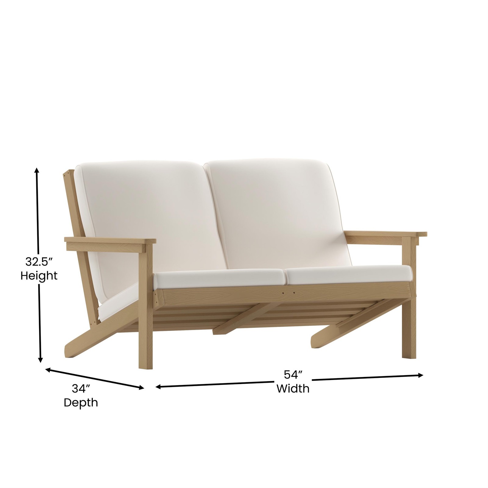 All-Weather Poly Resin Adirondack Loveseat & Cushions – Natural Cedar/Cream