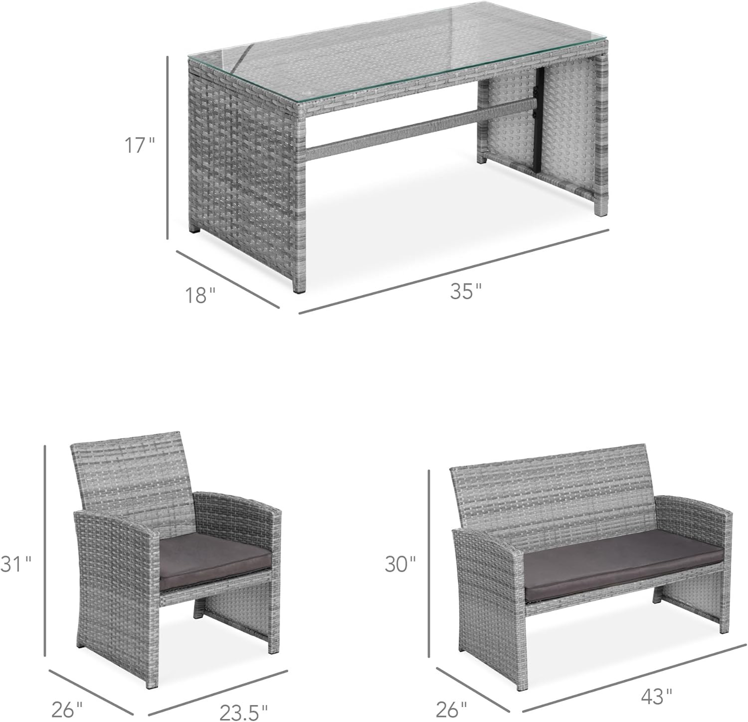 Best Choice Products 4-Piece Outdoor Wicker Patio Conversation Furniture Set for