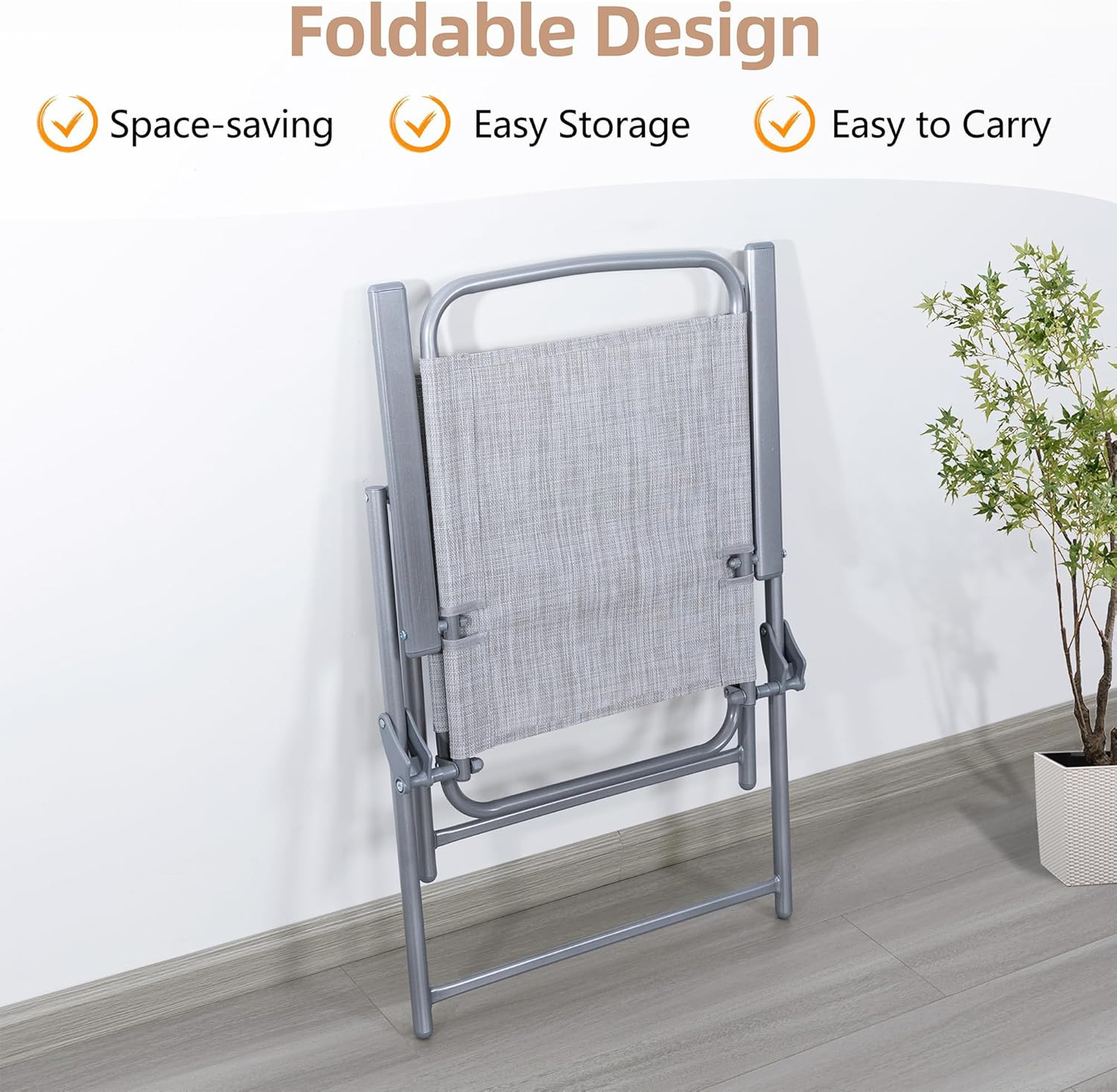Folding Patio Dining Set with Umbrella – 6 Piece Metal Garden Furniture Silver