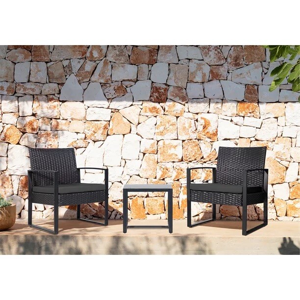 BASIC THREE PIECE PATIO FURNITURE. (Two Single Chairs, One Table).