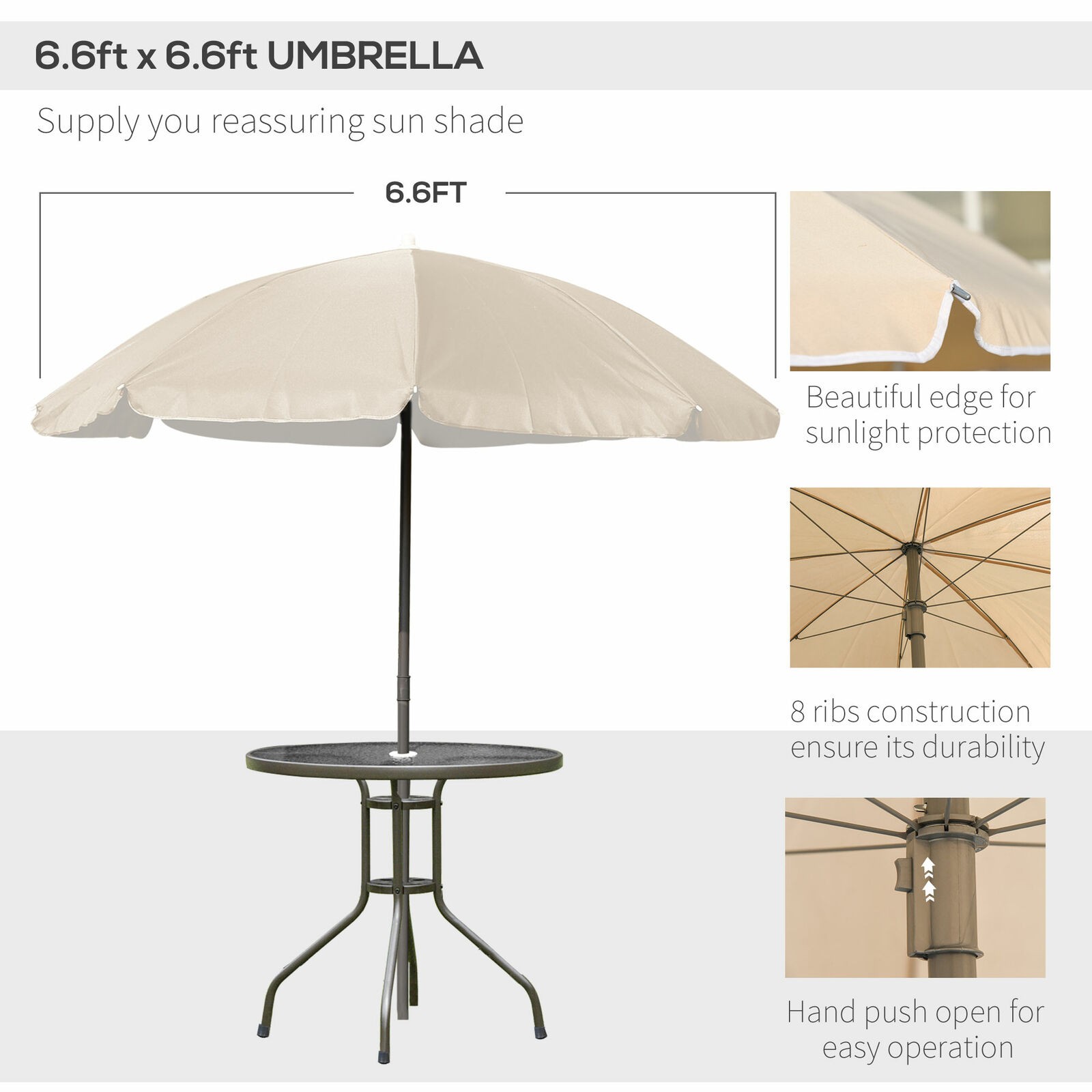 6 PCS Patio Dining Furniture Set with Umbrella 4 Folding Chairs and Table Garden