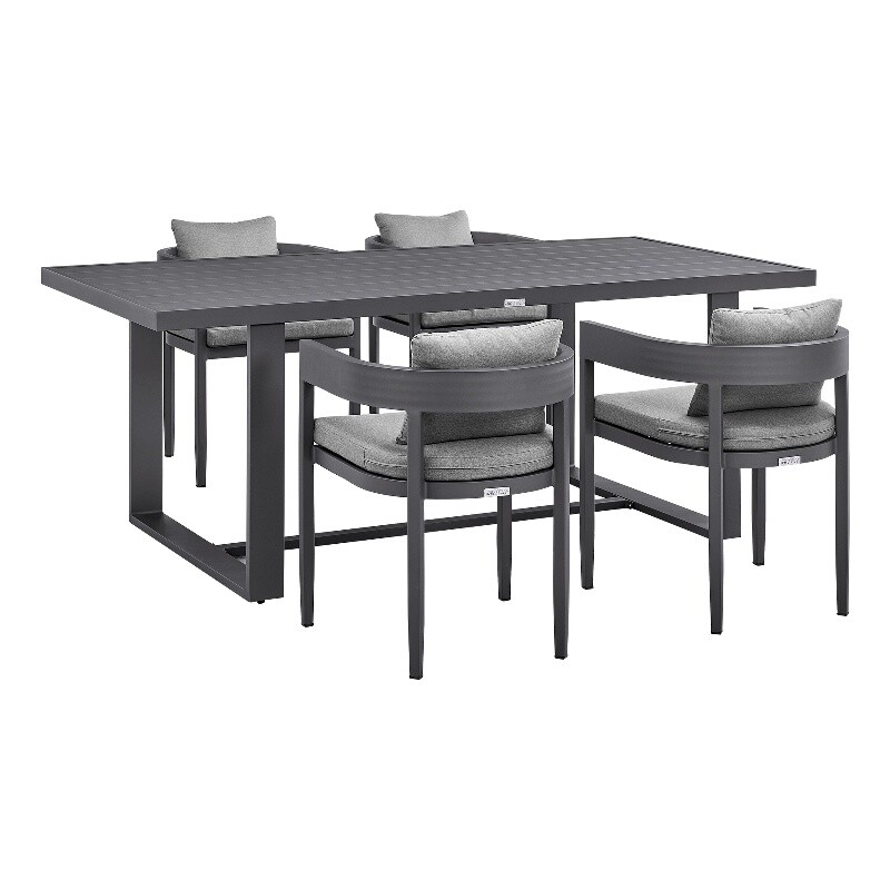 Armen Living Argiope 5-Piece Aluminum Outdoor Dining Table Set in Black/Gray