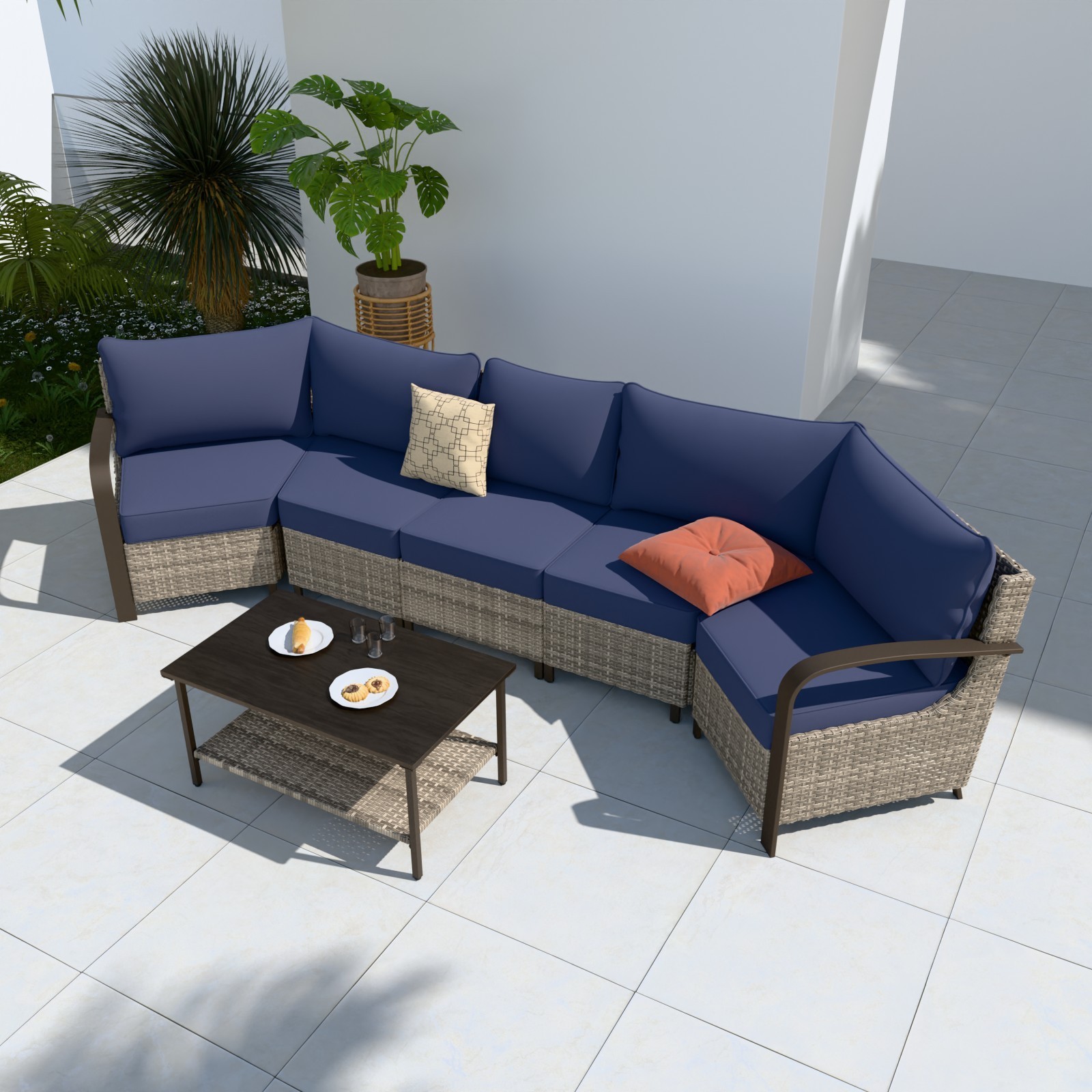 EAGLE PEAK 4PCS Half-Moon Curved Wicker Outdoor Patio Furniture Set
