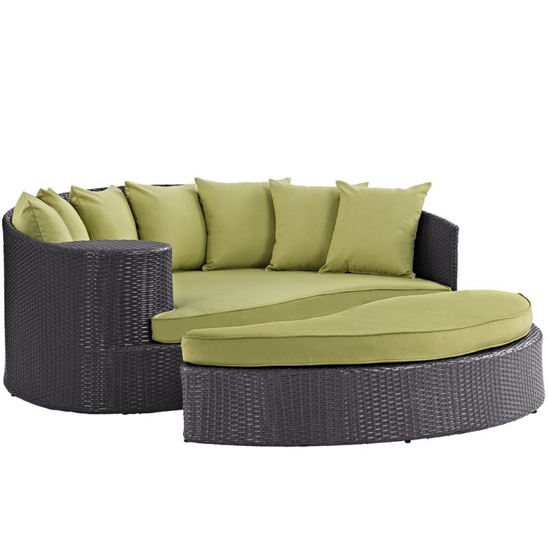 Modway Convene Aluminum and Rattan Patio Daybed in Espresso/Peridot