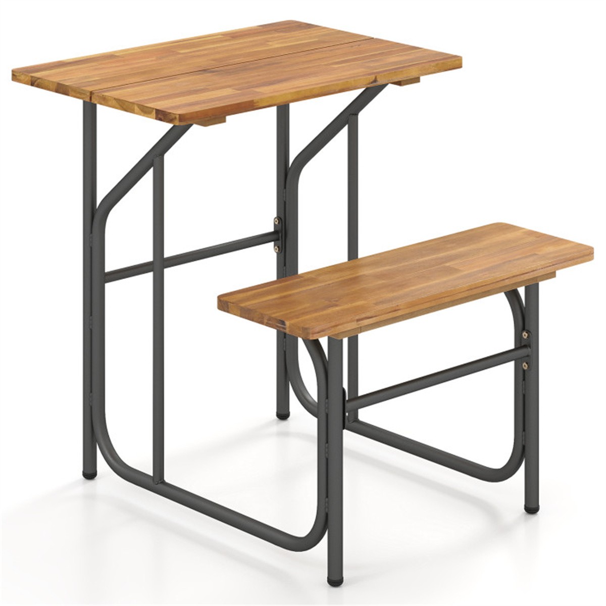 Unique One-Side Acacia Wood Patio Table & Bench Set Combineable for Picnic
