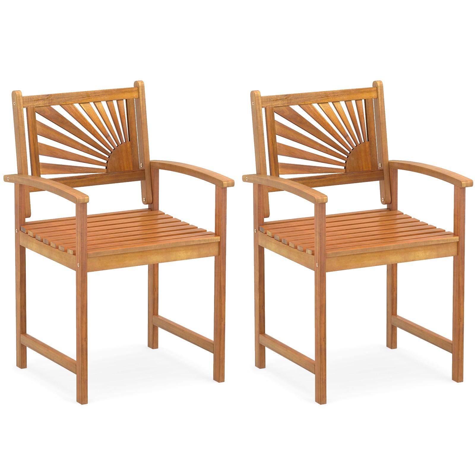 2PCS Outdoor Acacia Wood Dining Chairs, Patio Dining Chairs w/Backrests Armrests