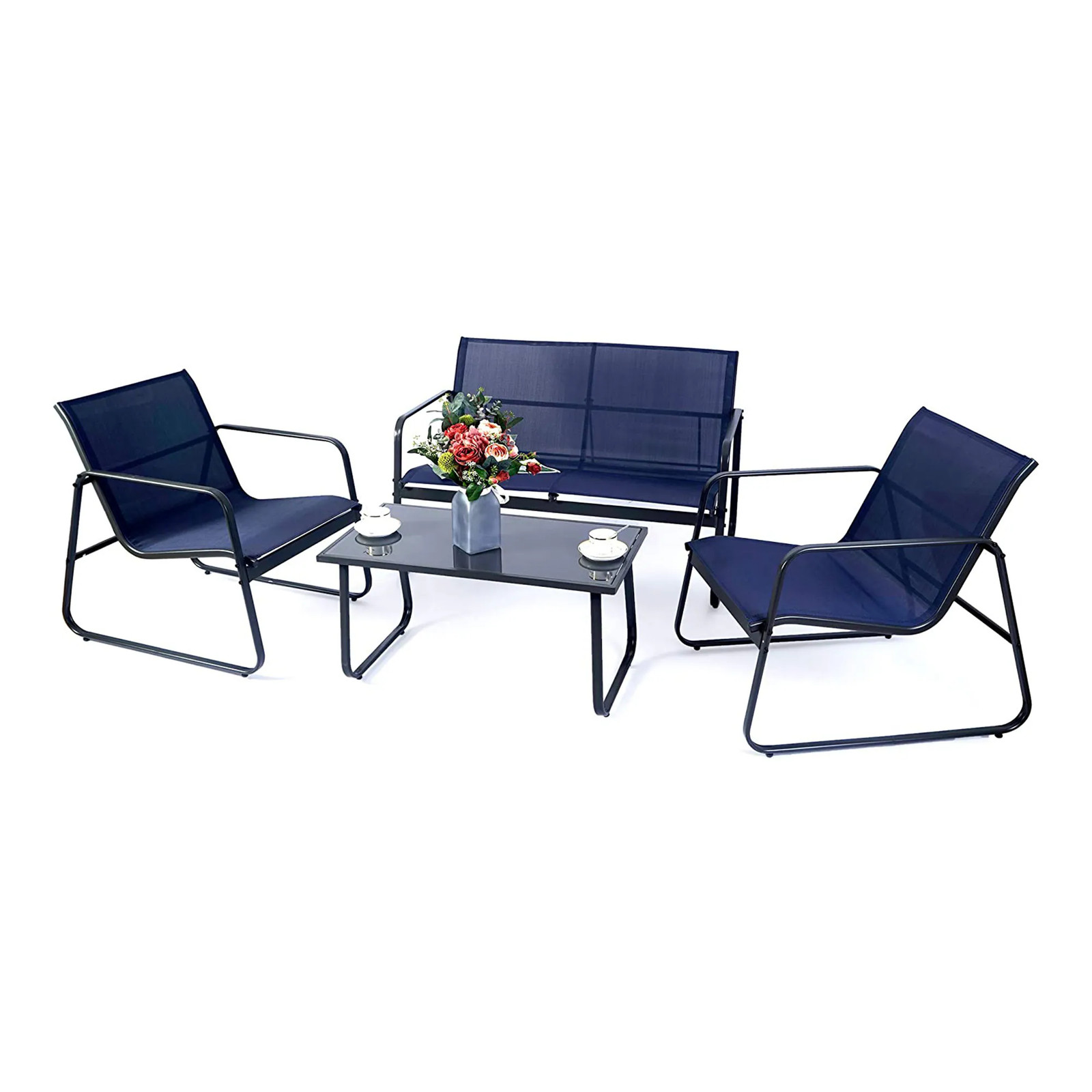 Patio Conversation Sets 4 -Piece Patio Conversation Set with Blue