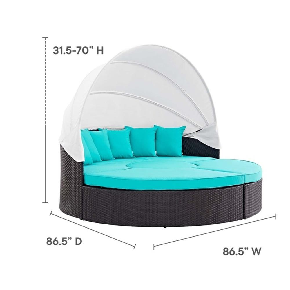 Bowery Hill Canopy Aluminum and Rattan Patio Daybed in Turquoise/Espresso