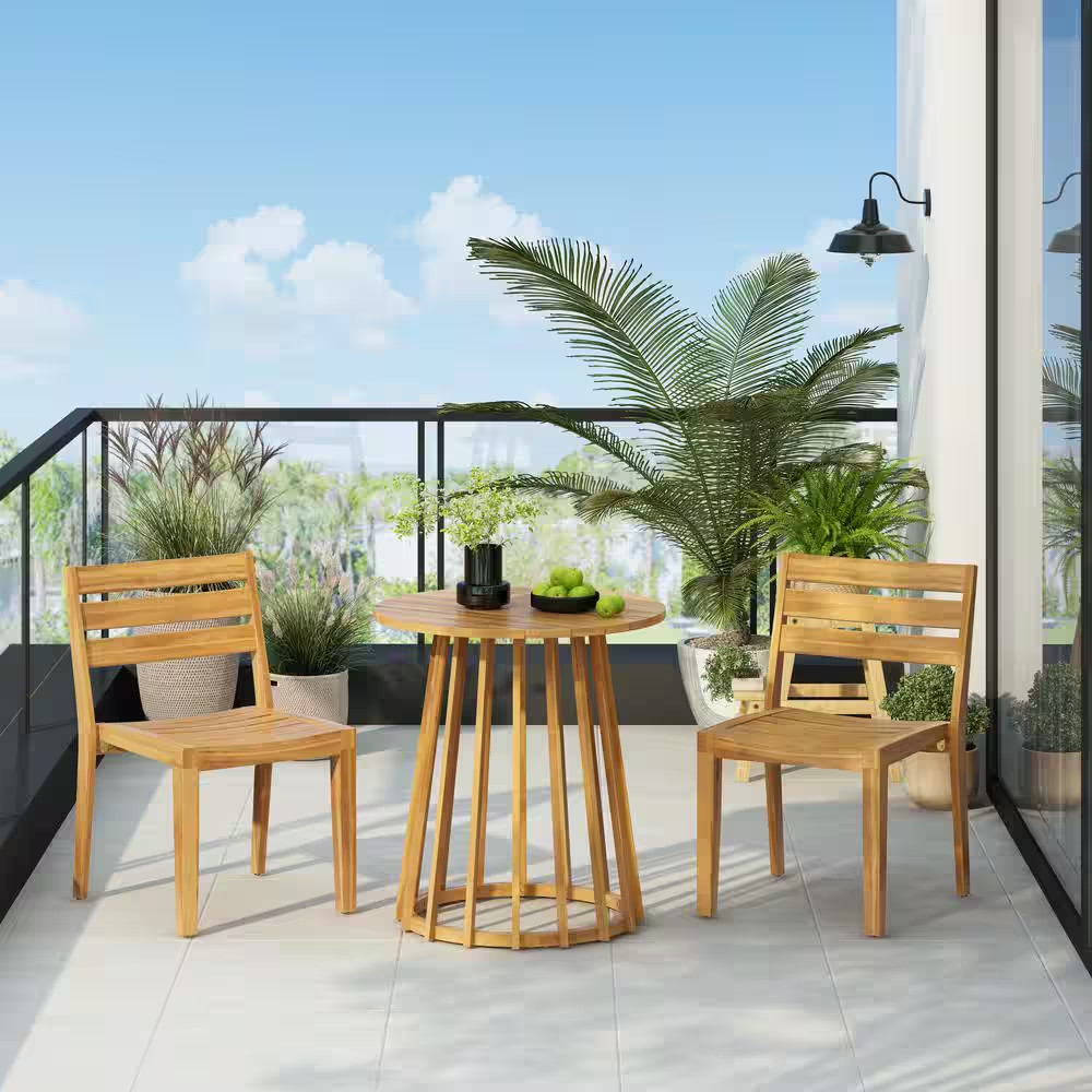 Calyrex Teak Acacia Wood Outdoor Patio Dining Side Chairs, Set of 2