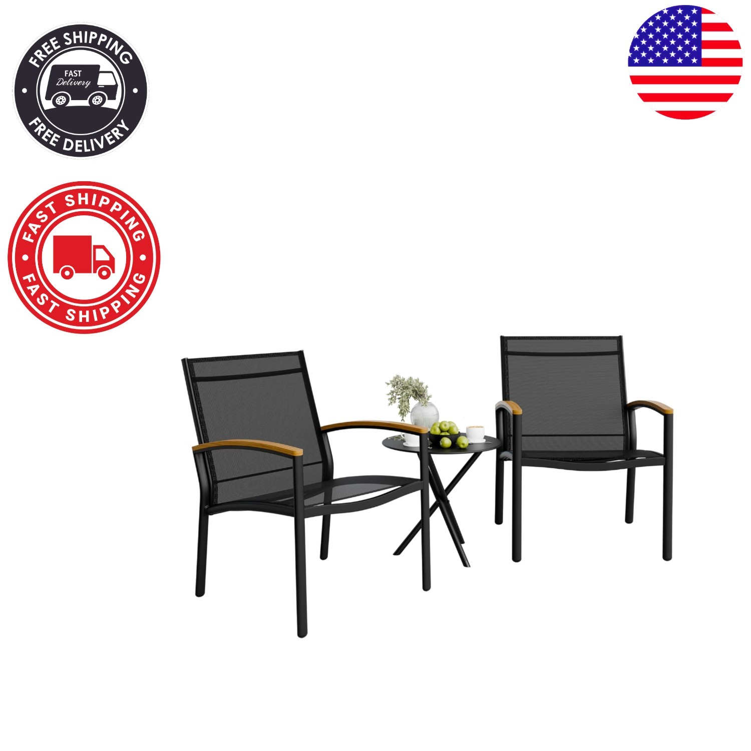 Modern 3-Piece Patio Bistro Set with Textilene Chairs – Easy Assembly & Comfort