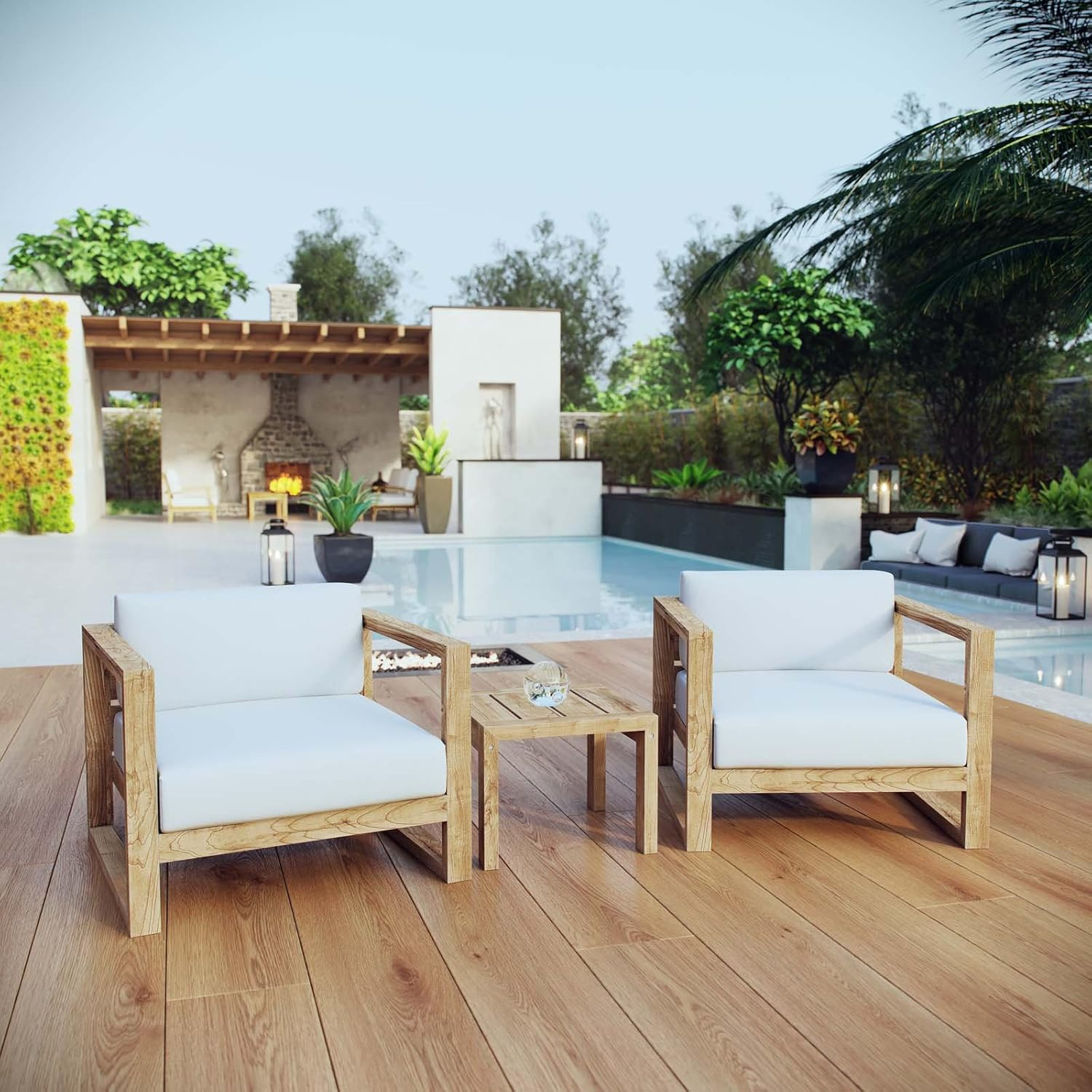 Stylish Upland Teak Wood 3-Piece Outdoor Sectional Sofa Set with Cushions