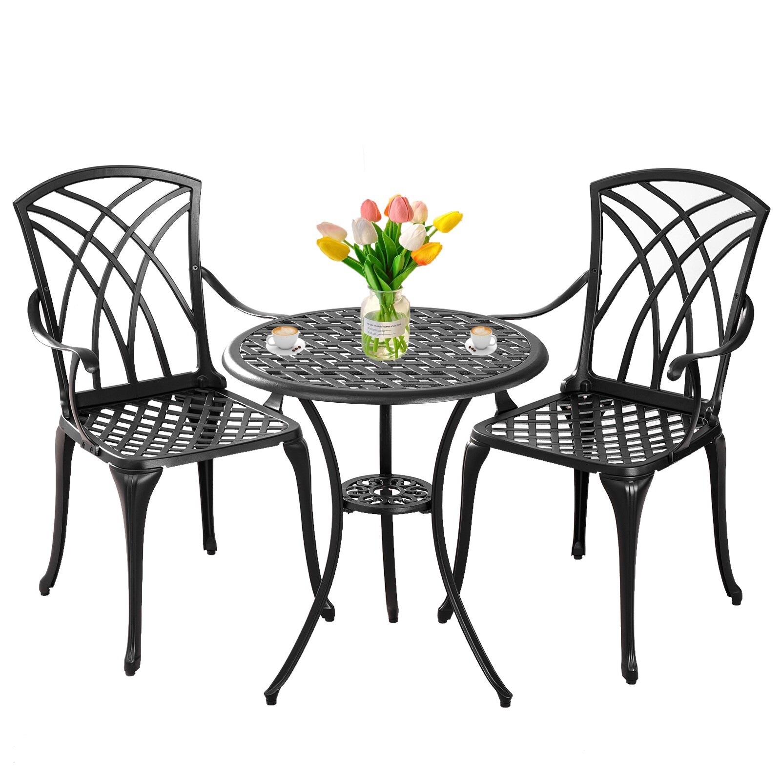3 Piece Bistro Table Set, Bistro Table and Chairs Set of 2 with Umbrella Hole