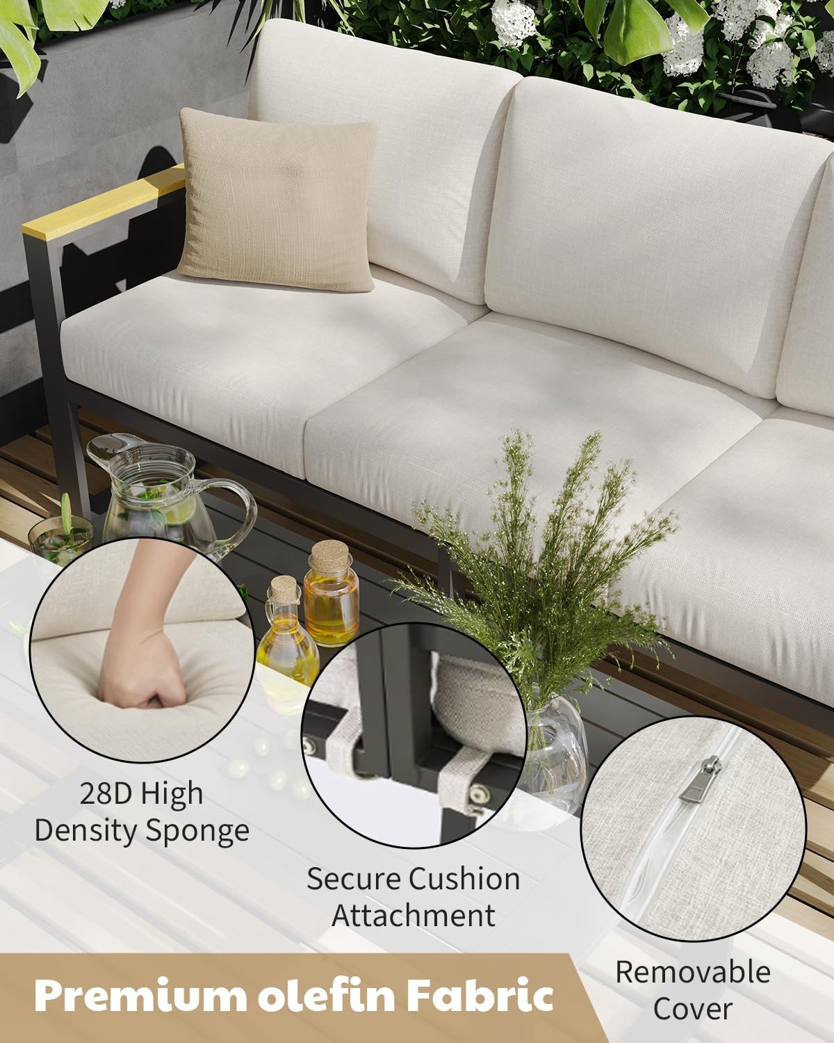 3-Seat Aluminum Sofa and Coffee Table, Aluminum Patio Patio Conversation Pcs 1