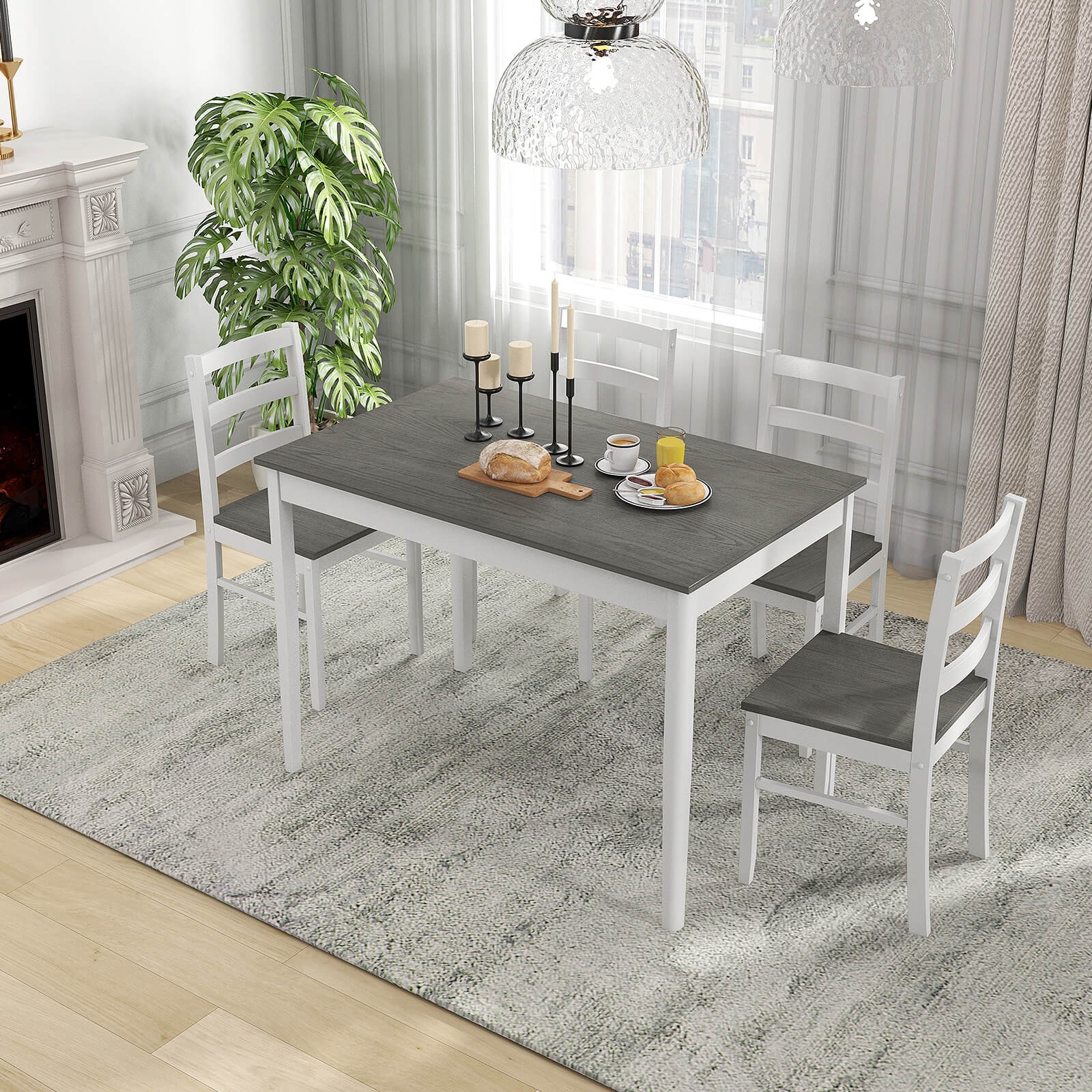 5-Piece Dining Set Solid Wood Kitchen Furniture w/ Rectangular Table & 4 Chairs