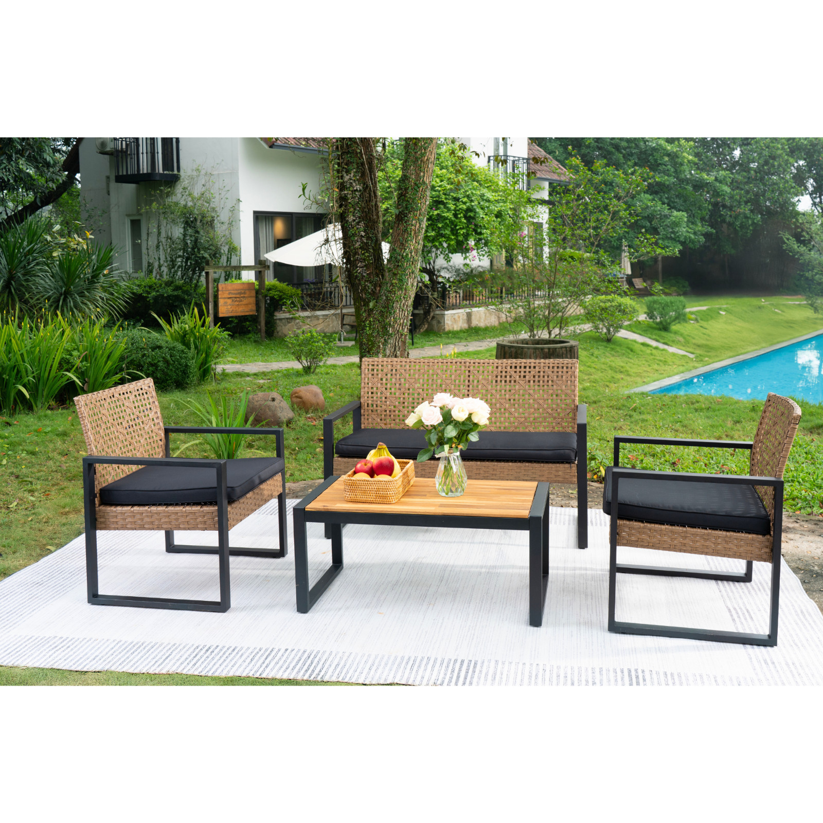 4-Piece Patio Furniture Set Outdoor Balcony Porch Garden Backyard Lawn Furniture