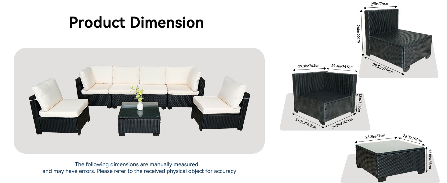 Sofa Set Table With Sofa Chair Black PE Rattan Indoor Or Outdoor 7 Piece Set