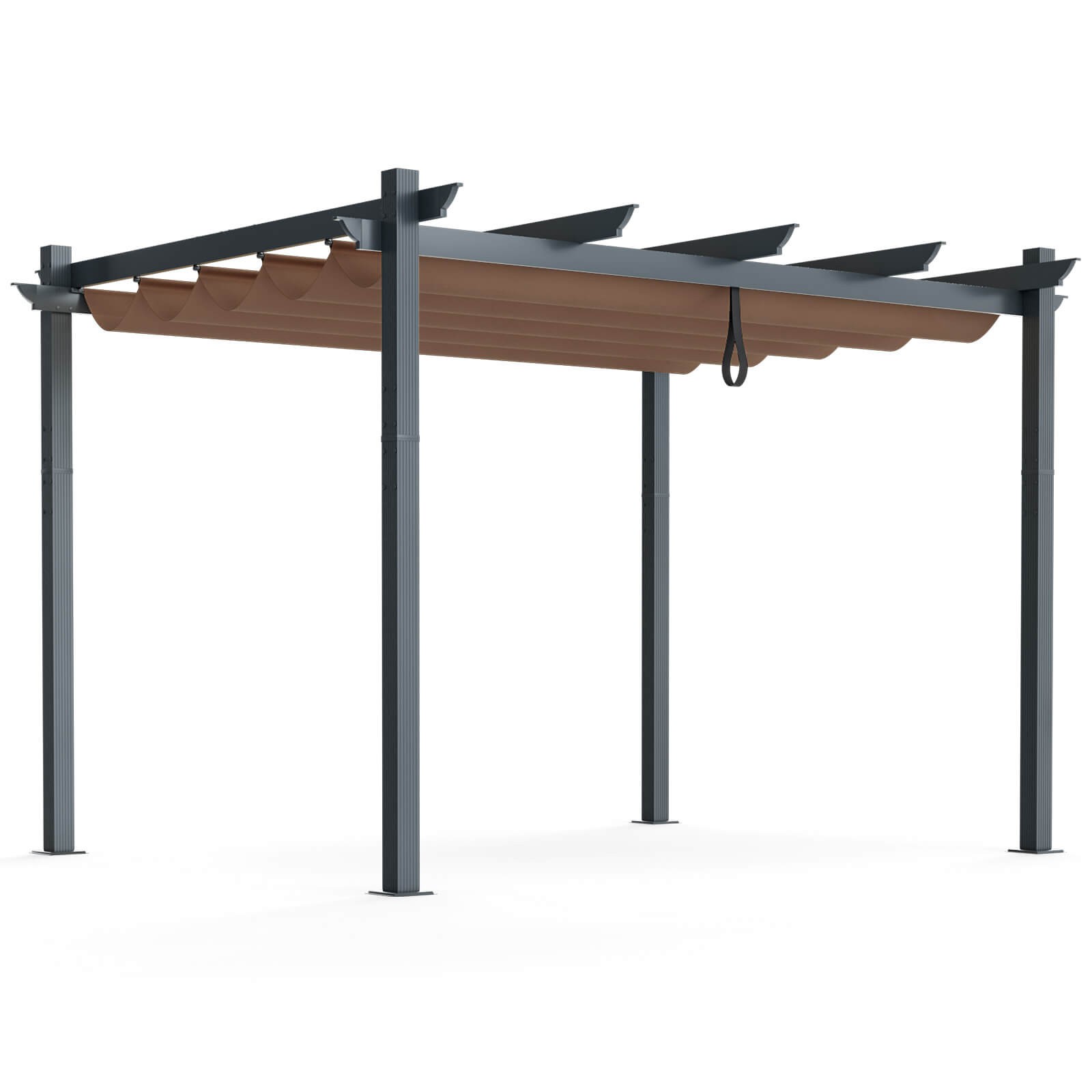 10x12ft Outdoor Aluminum Retractable Pergola Canopy Shelter Grape Trellis Brown