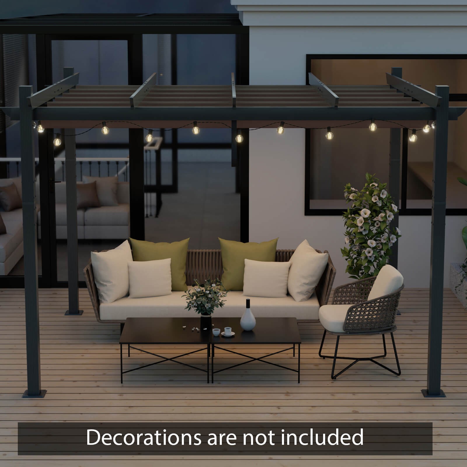 10x12ft Outdoor Aluminum Retractable Pergola Canopy Shelter Grape Trellis Brown