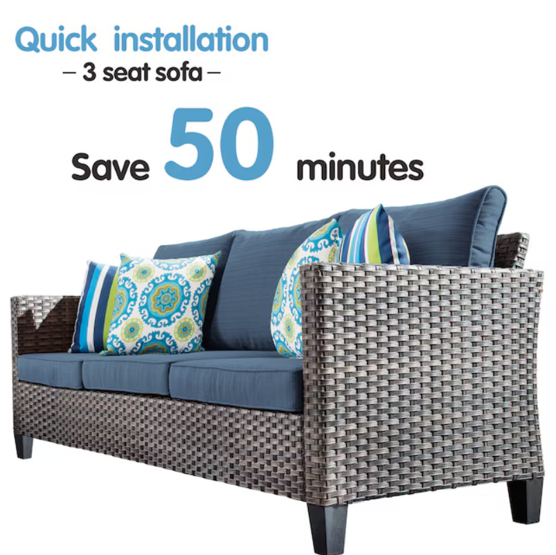 Ovios Vultros 5-Piece Patio Conversation Set Rattan Blue Cushions Sale