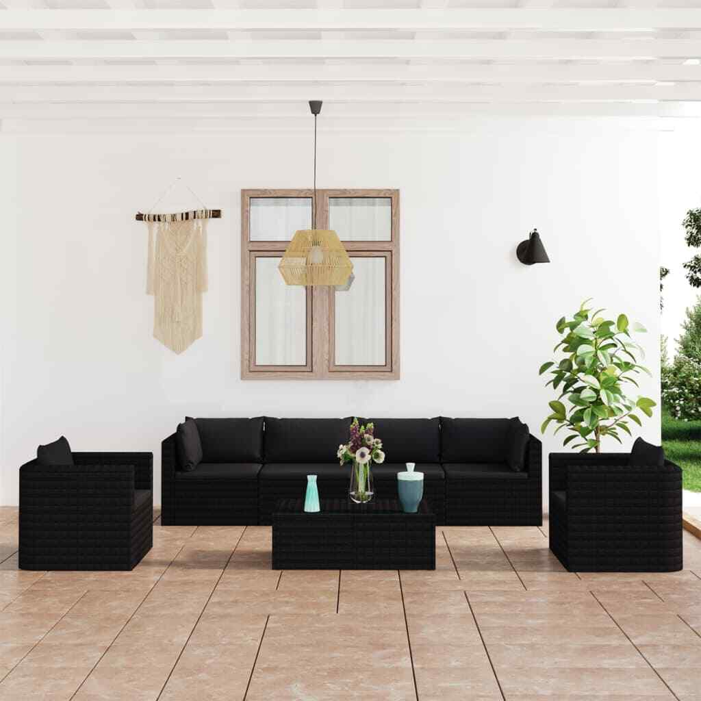Patio Lounge Set Sectional Sofa Set 6 Piece with Cushions Poly Rattan vidaXL