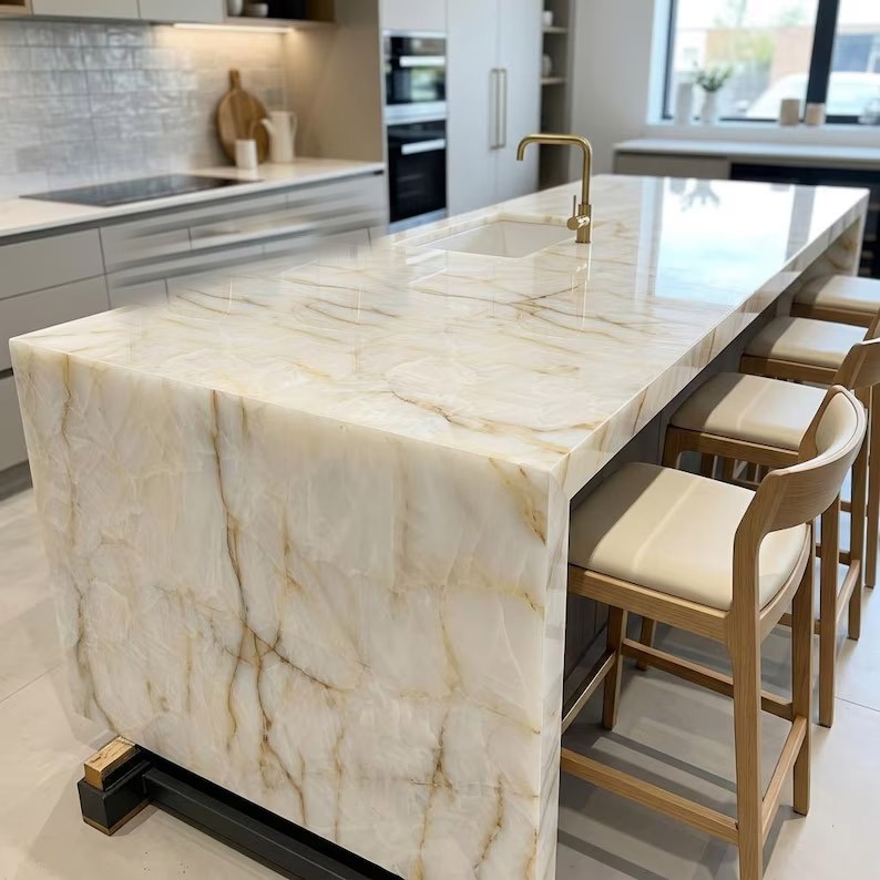White Onyx Kitchen Worktop – Translucent Natural Stone Countertop for Luxury Top