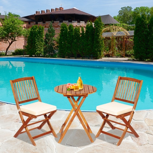Compact 3-Piece Acacia Bistro Set for Patio or Poolside