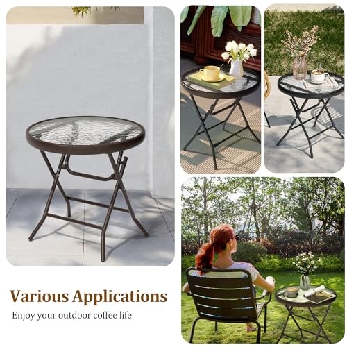 Outdoor Side Table – Small Patio End Table All Weather, Patio Round*1 Brown
