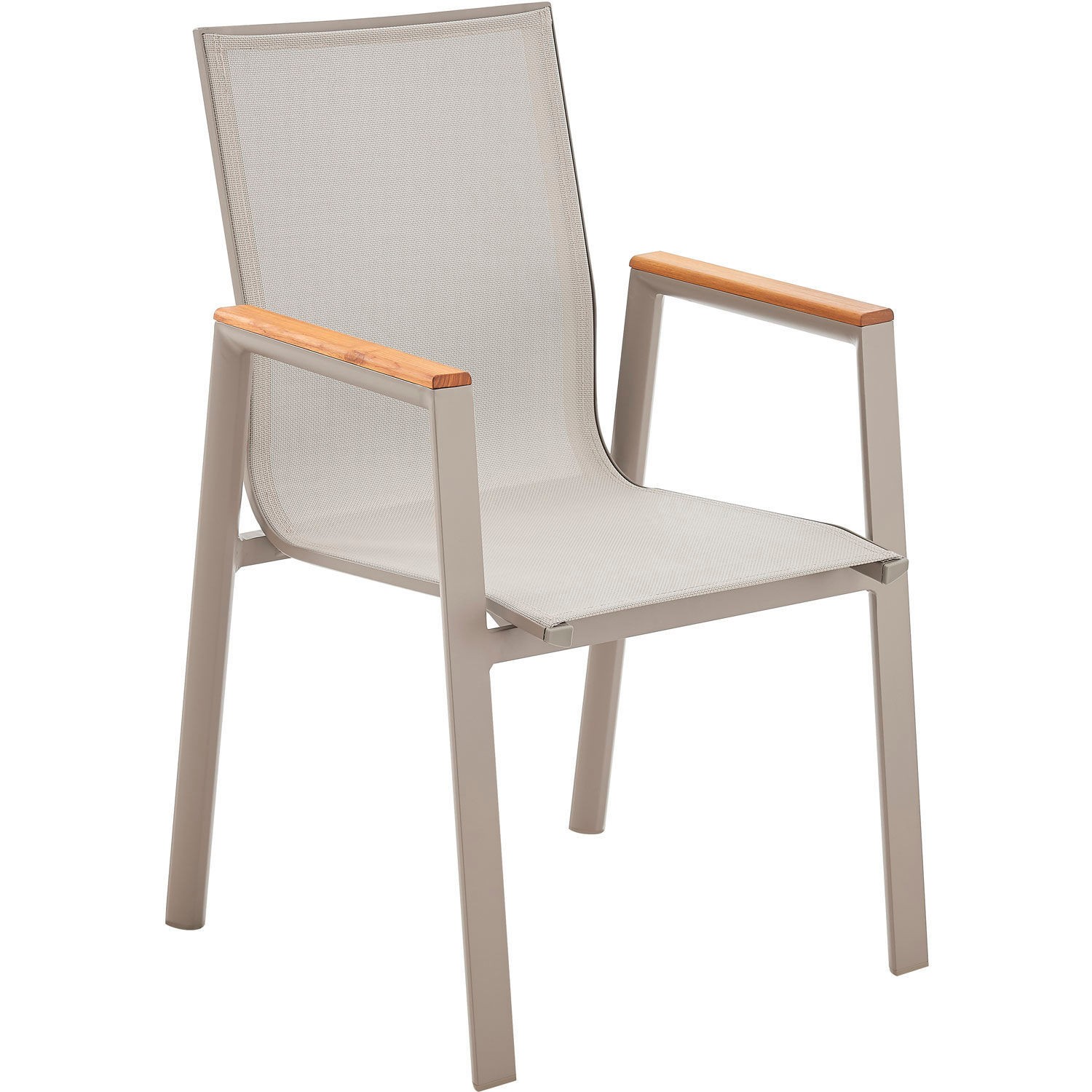 Global Industrial Outdoor Sling Armchair with Teakwood Armrests Tan Lot of 4
