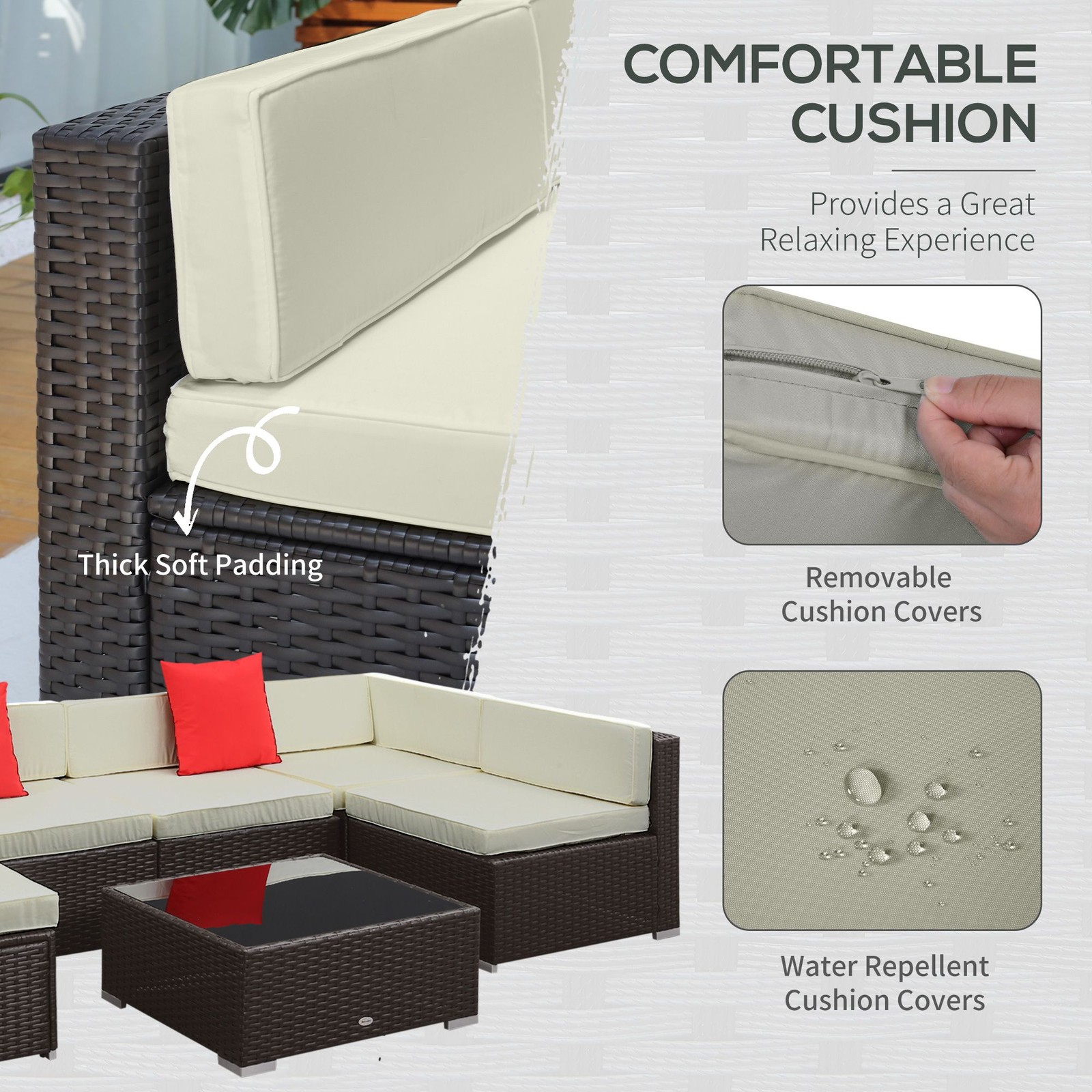 Sectional 7pc Patio Sofa Set with Heavy Duty Frame and 12.5H Glass Table Black