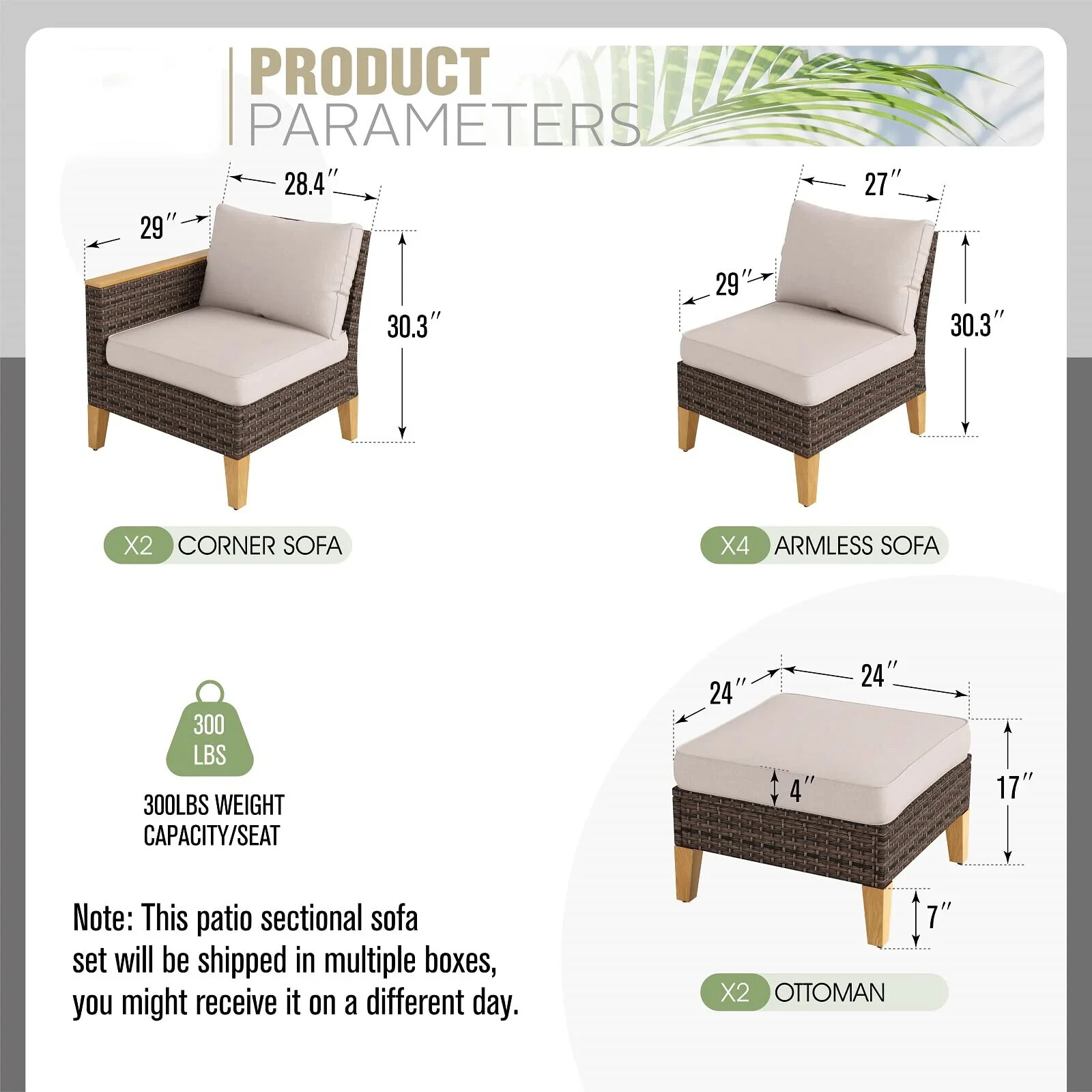 8 Pcs Patio Furniture Set Outdoor Rattan Conversation Set Sectional Sofa Sets