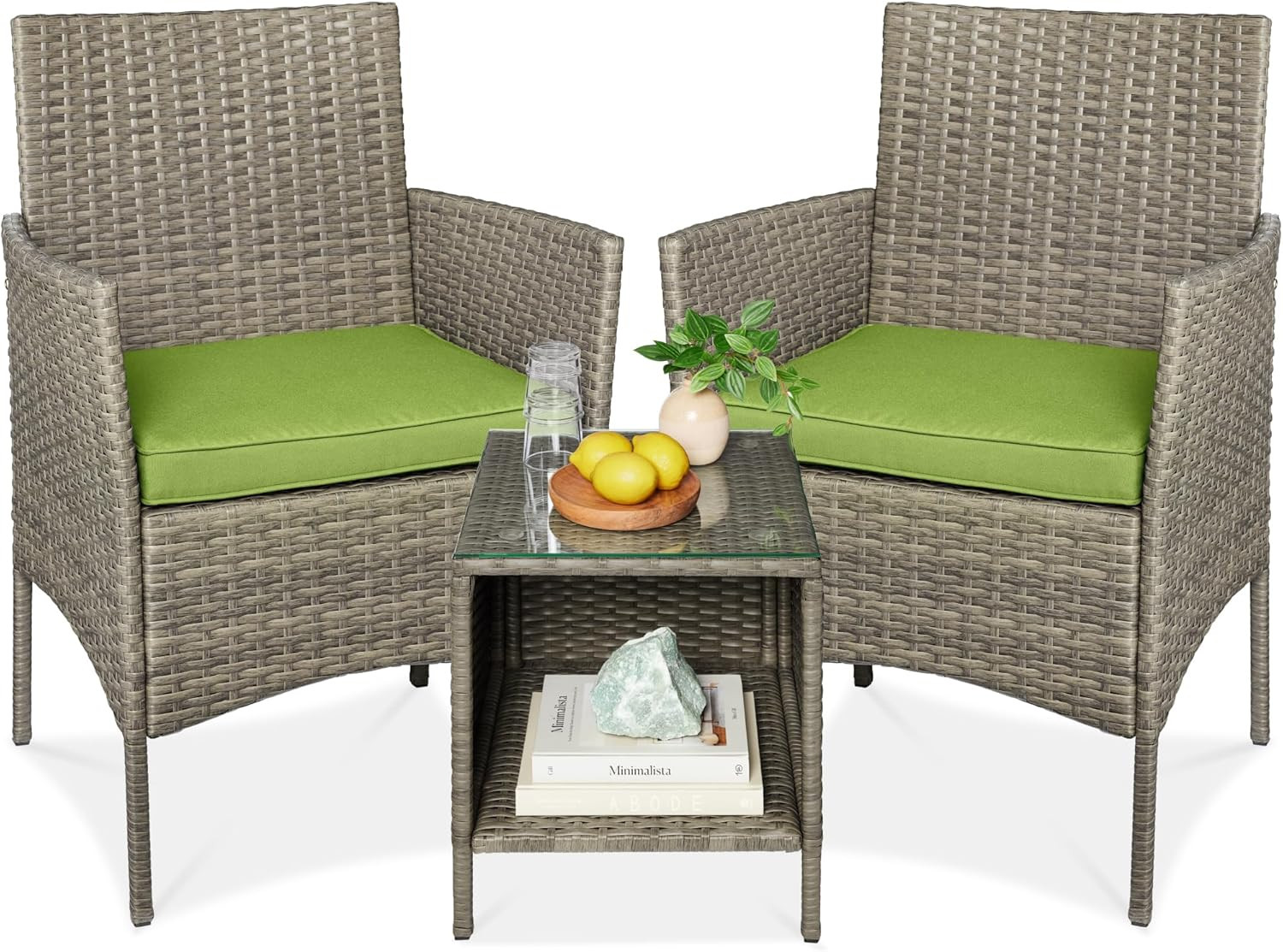 3-Piece Wicker Bistro Set for Outdoor Spaces – Taupe & Pistachio