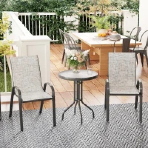 3 Pieces Bistro Set, Small Patio Furniture Set with Stackable Chairs Gray
