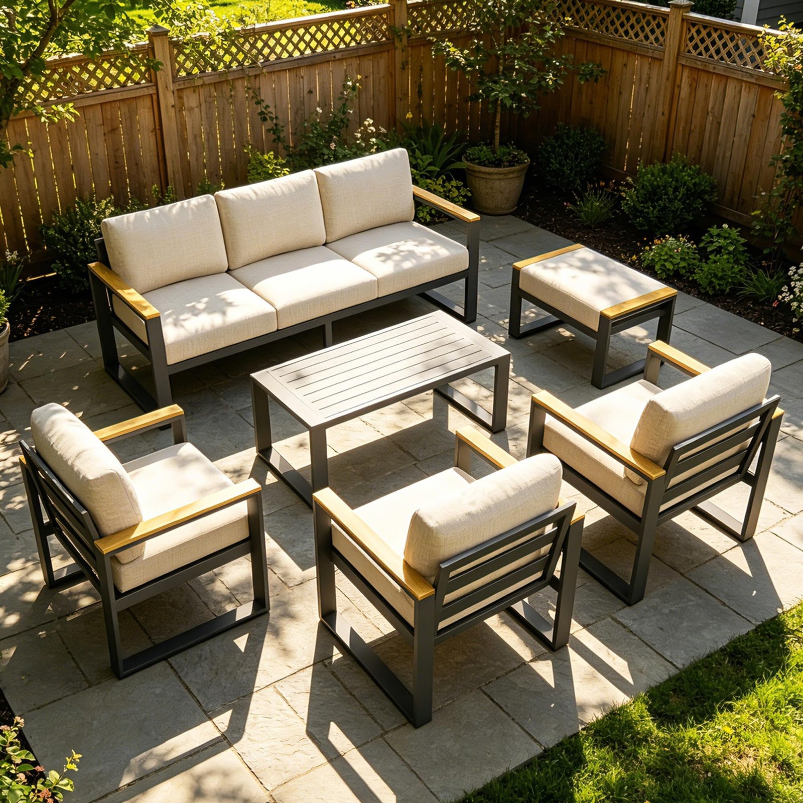 3-Seat Aluminum Sofa and Coffee Table, Aluminum Patio Patio Conversation Pcs 1