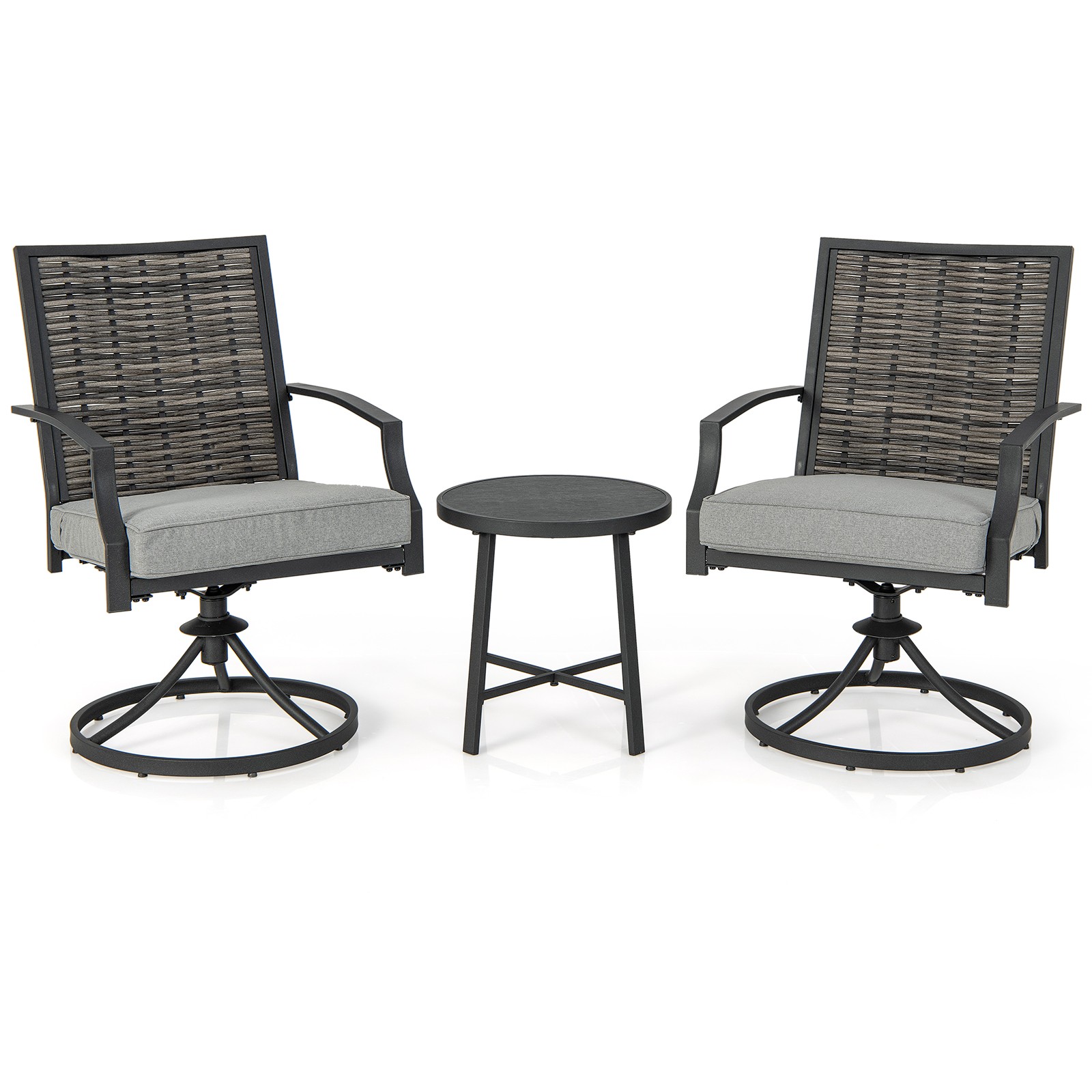 Patio 3 PCS Swivel Chair Set Coffee Table Wicker Cushioned Seat Balcony Porch