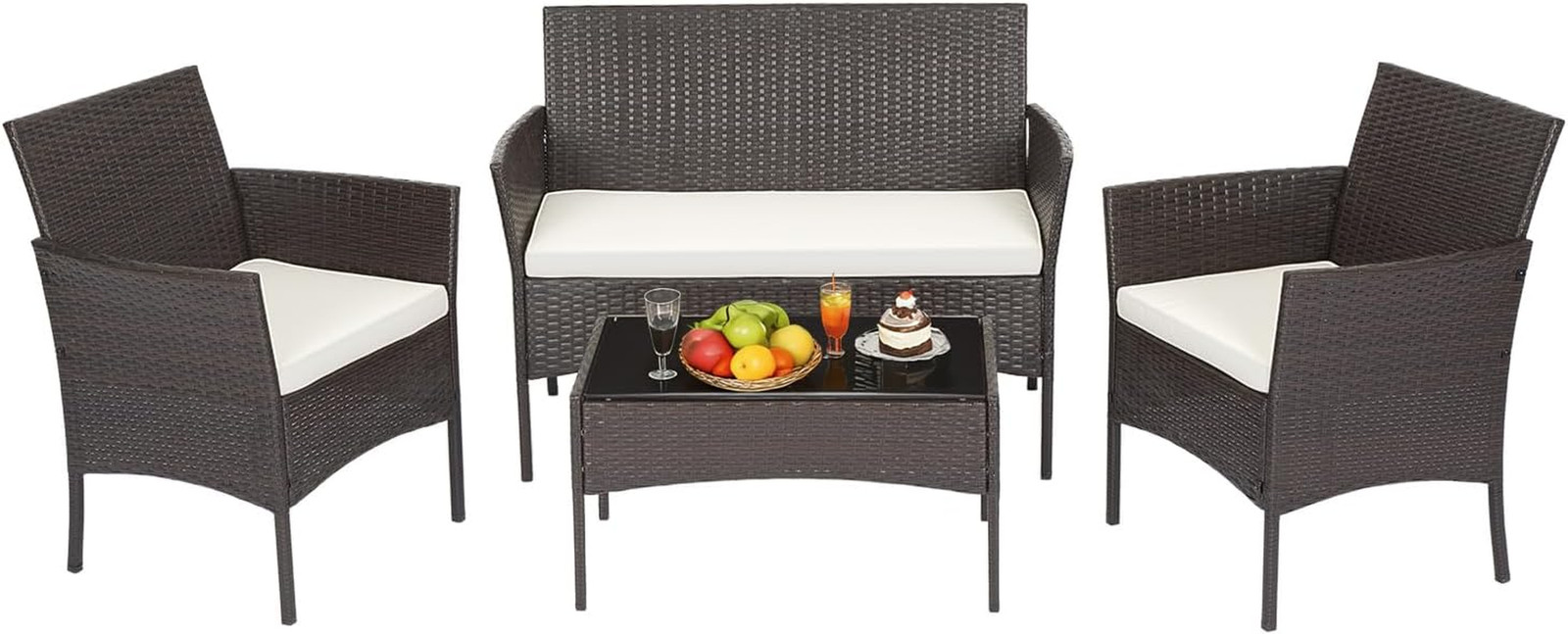 | 4-Piece Patio Furniture Set | Brown | Outdoor Wicker Furniture with Coffee Tab