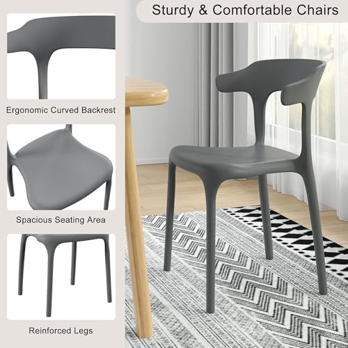 4 Pack Plastic Stacking Chairs, Stackable Dining Chairs for Grey Classic